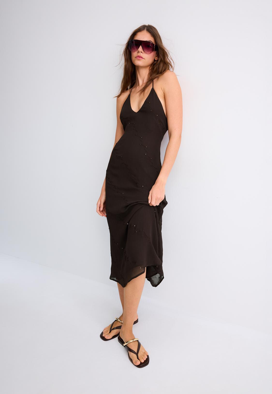 Long halter embroidered dress - Women's fashion | Stradivarius United States