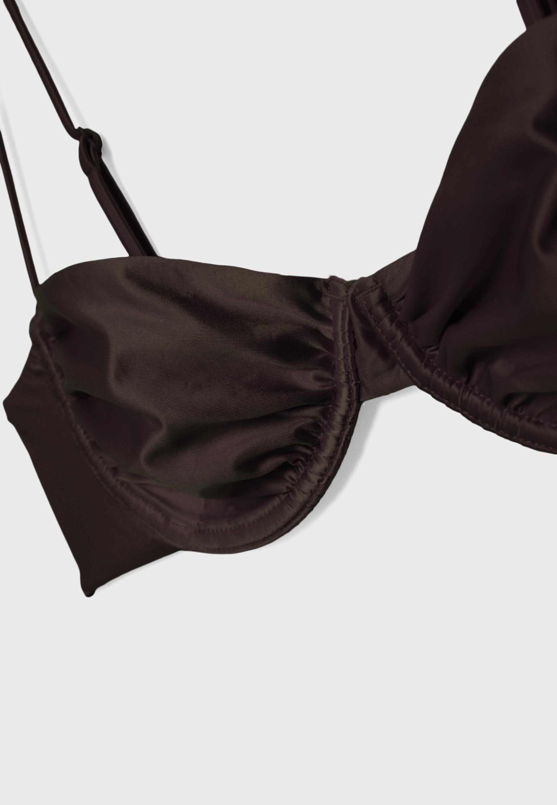 Satin balconette bikini top — Brown