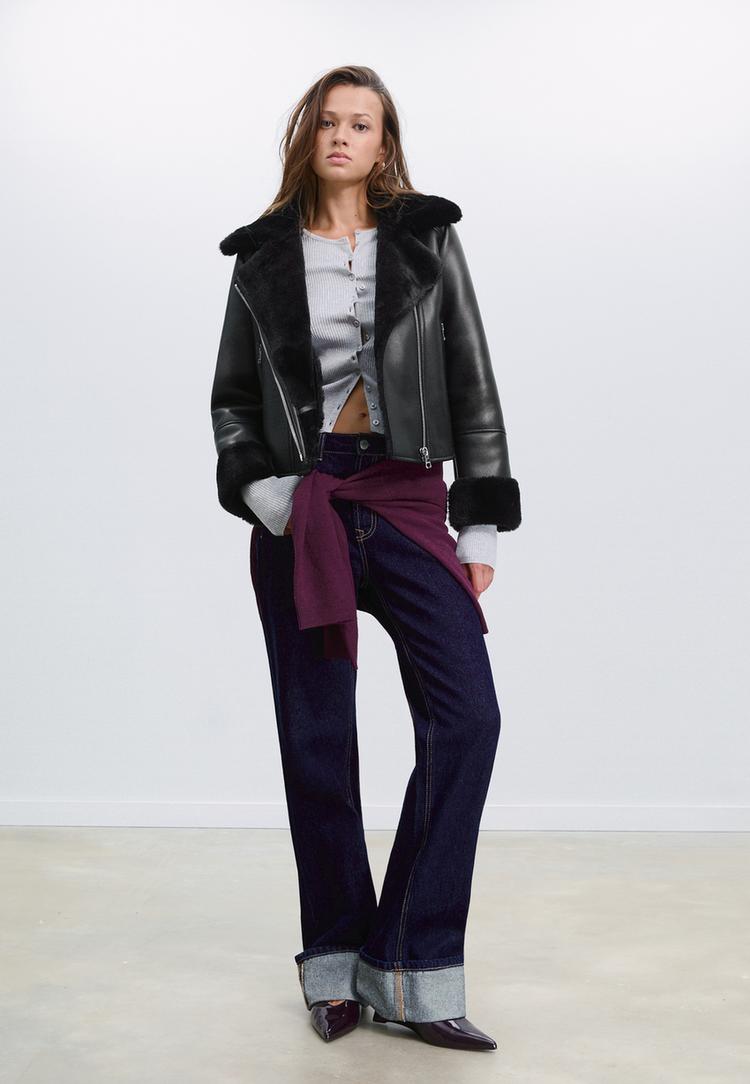 cazadora biker doble faz efecto piel