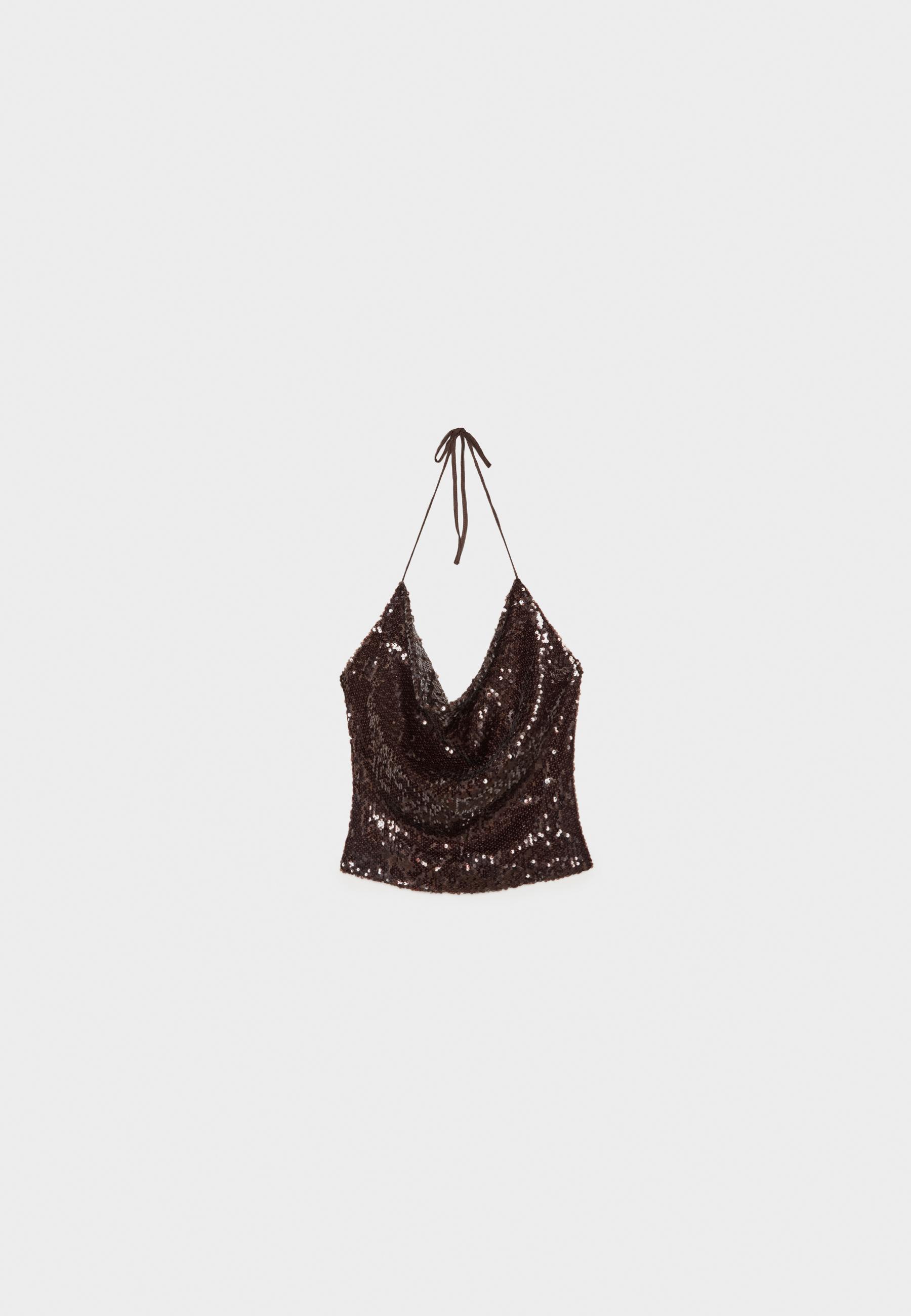 Sequin halter top — Brown