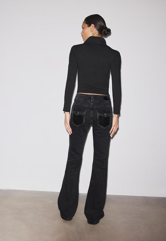 Stradivarius Low-Rise Sequin Jeans Black Denim Washed Effect 8