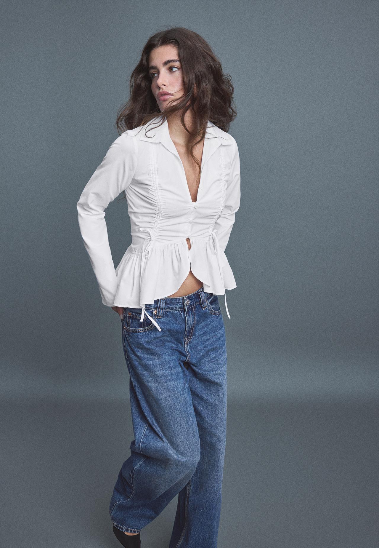 Gathered poplin shirt — White