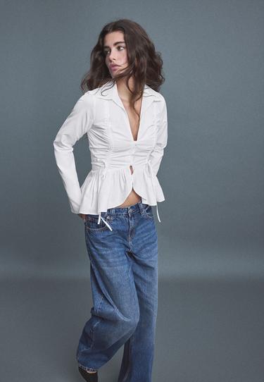 Gathered poplin shirt — White 6