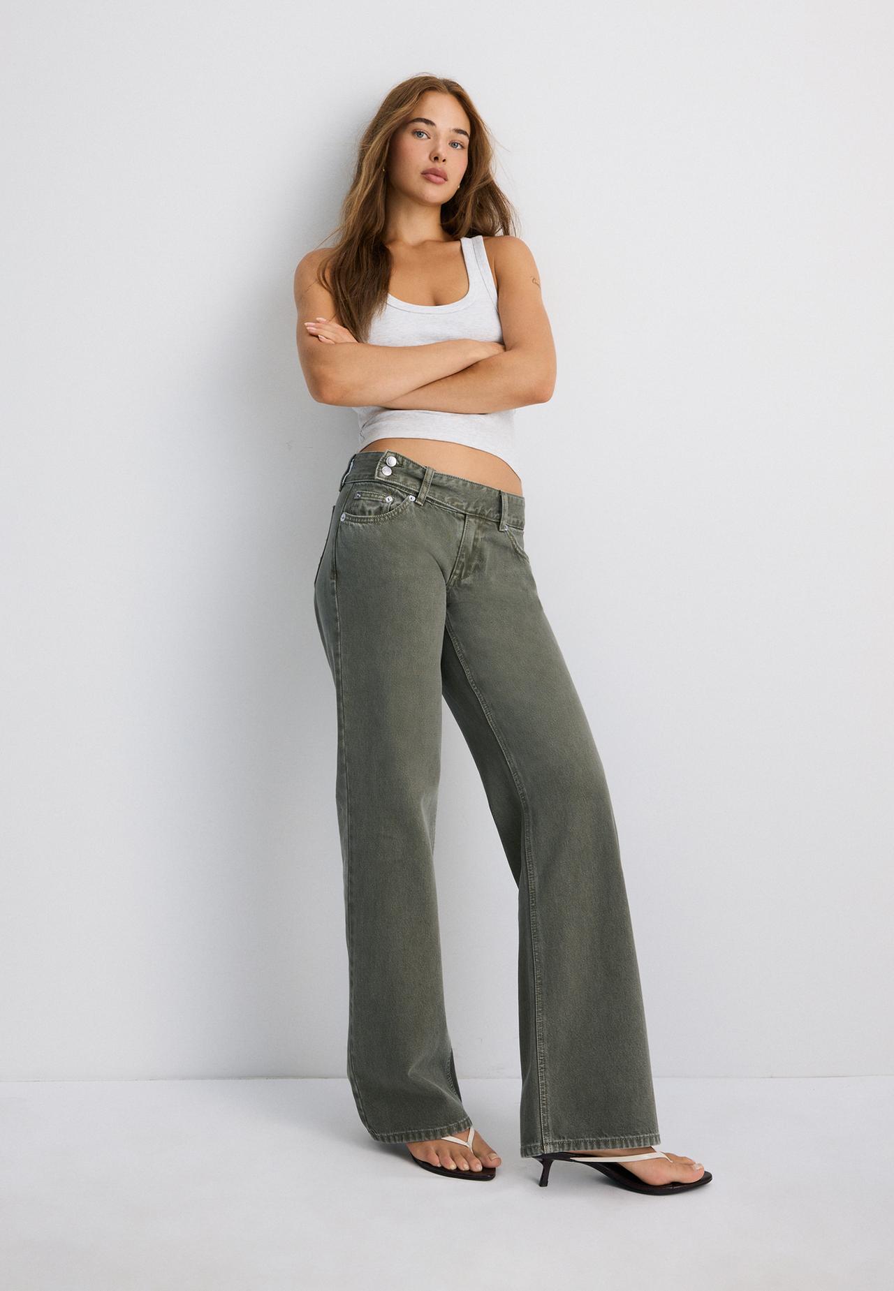 Low-rise straight jeans with hammer waist — Khaki