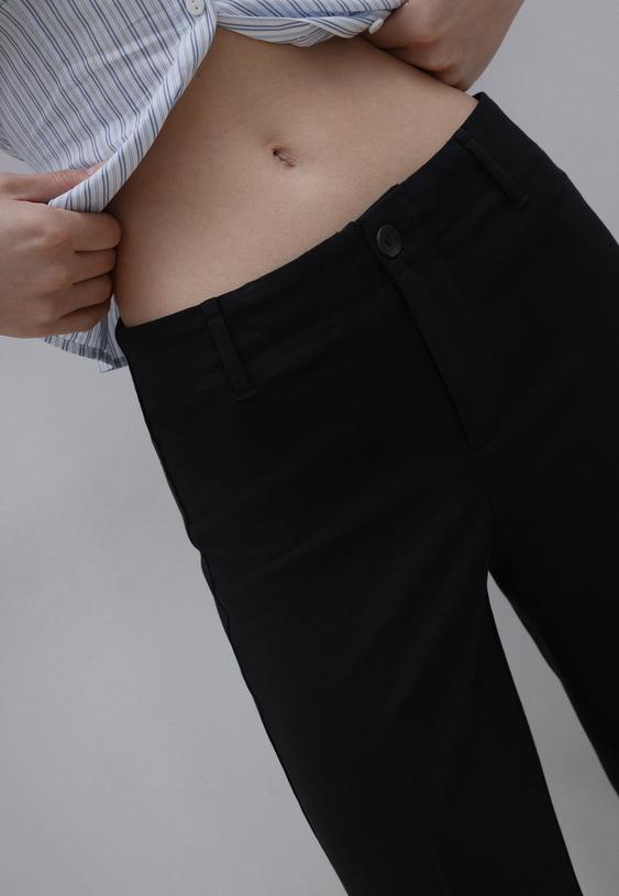 Stradivarius Slim Fit Straight Trousers Black 16