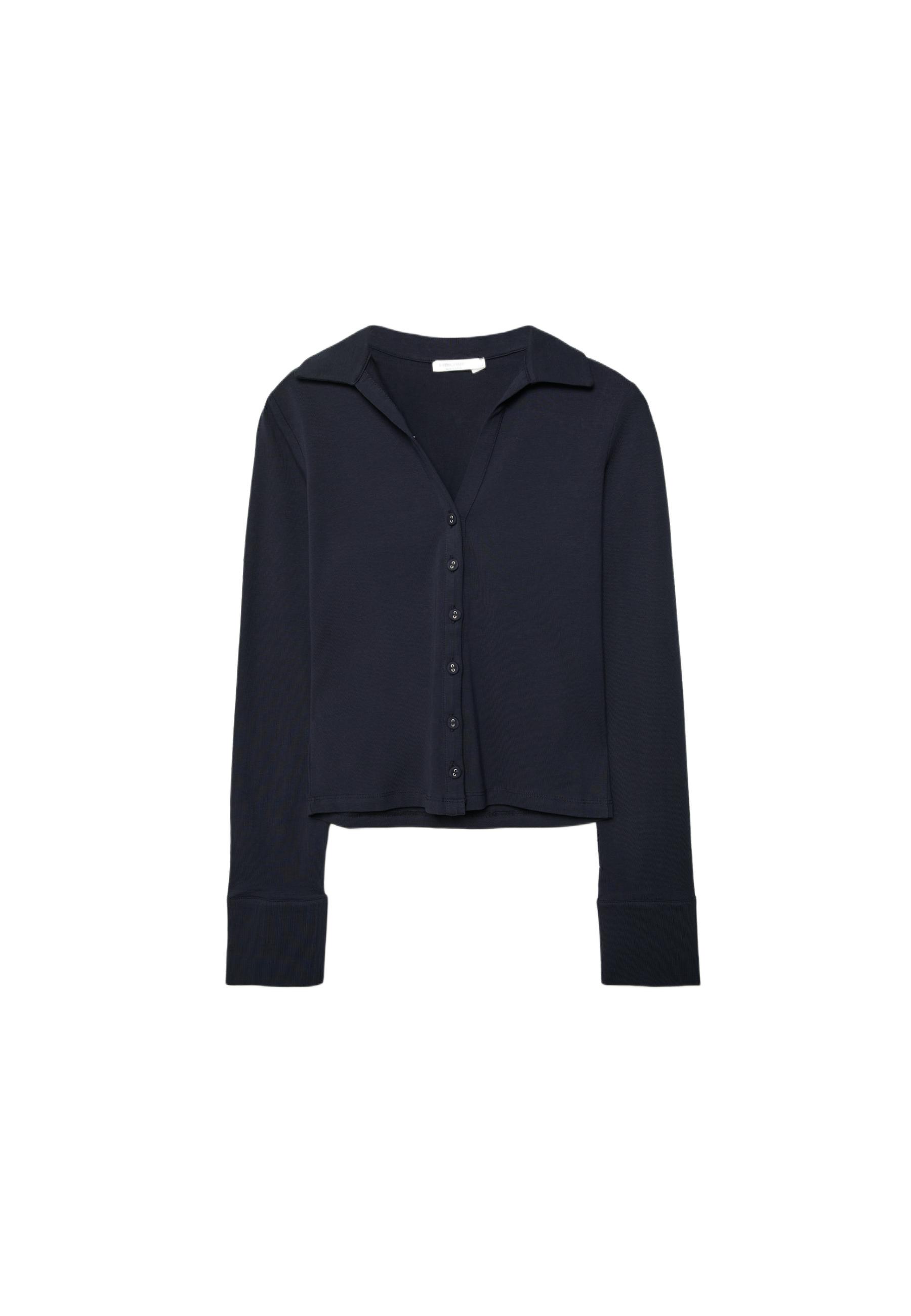 Knit shirt with buttons — Navy blue