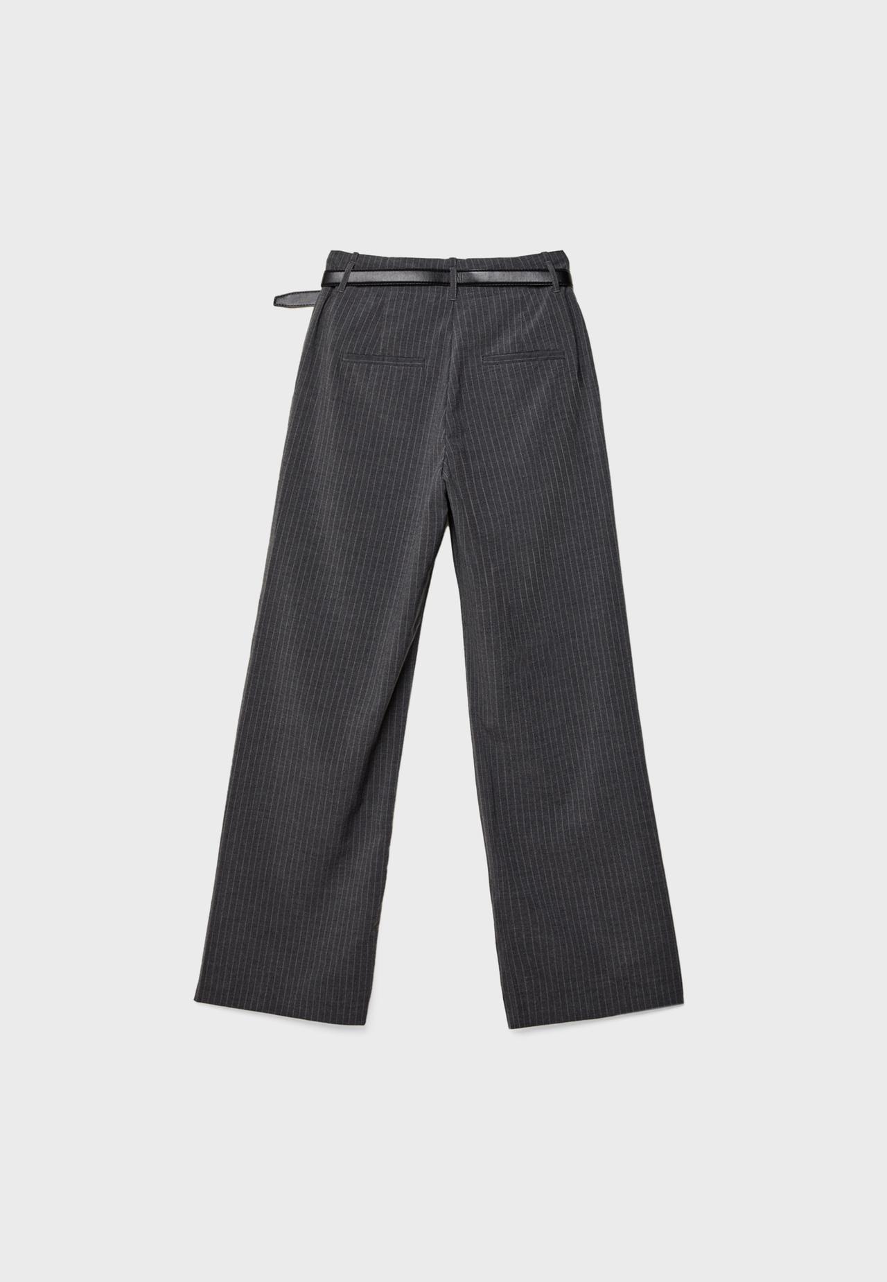 Flowing straight smart trousers with belt — Grey melange