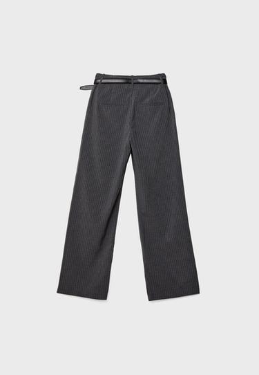Flowing straight smart trousers with belt — Grey melange 7