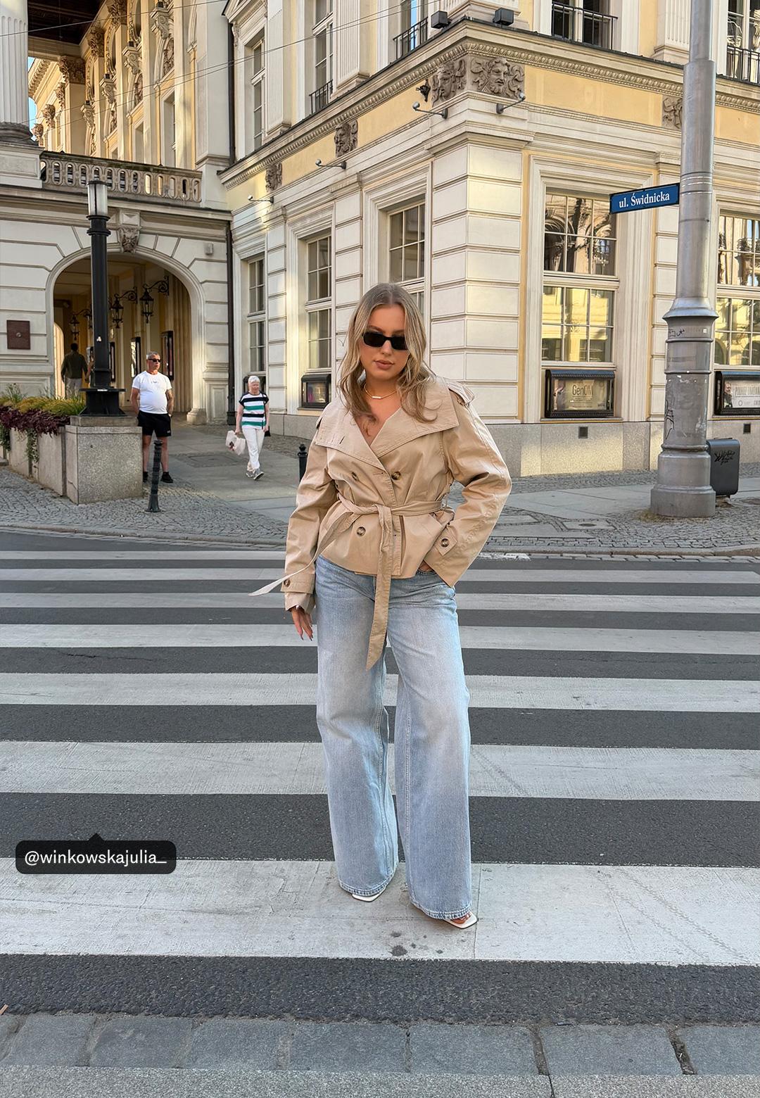 High-neck trench coat with belt — Beige
