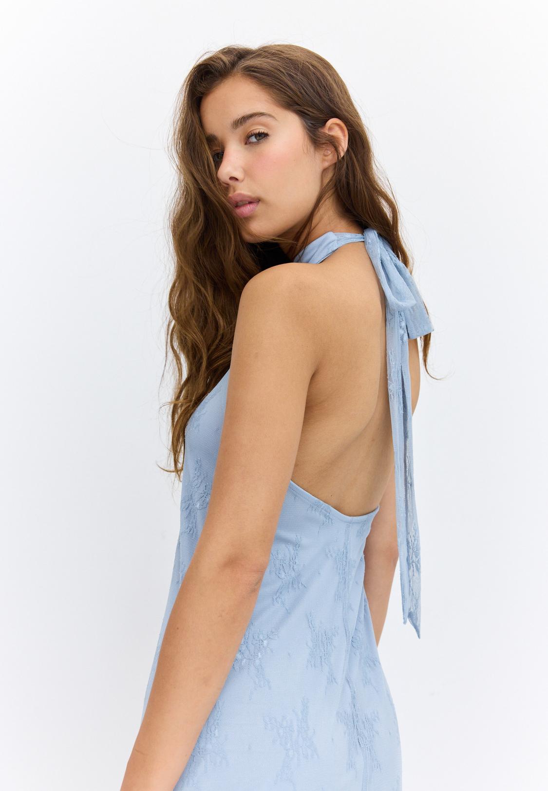 sachin and babi light blue dress Bardot Chameleon Lace Halter Midi Dress In Black