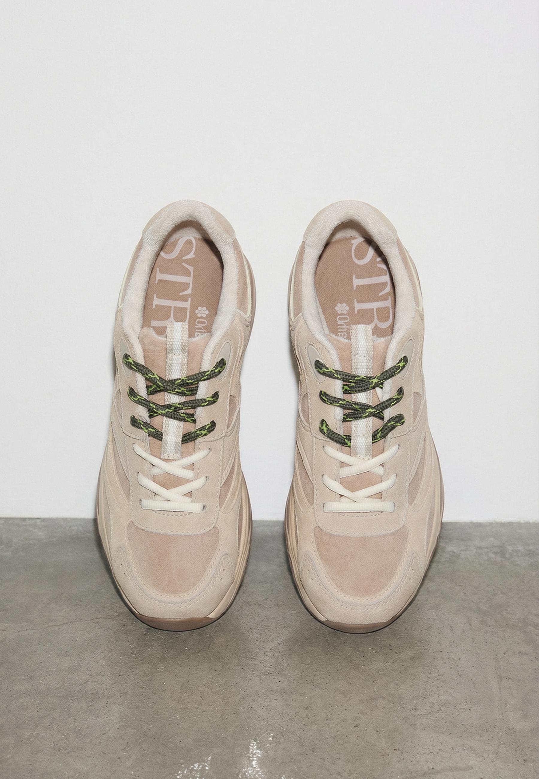 Leather detail trainers — BEIGE
