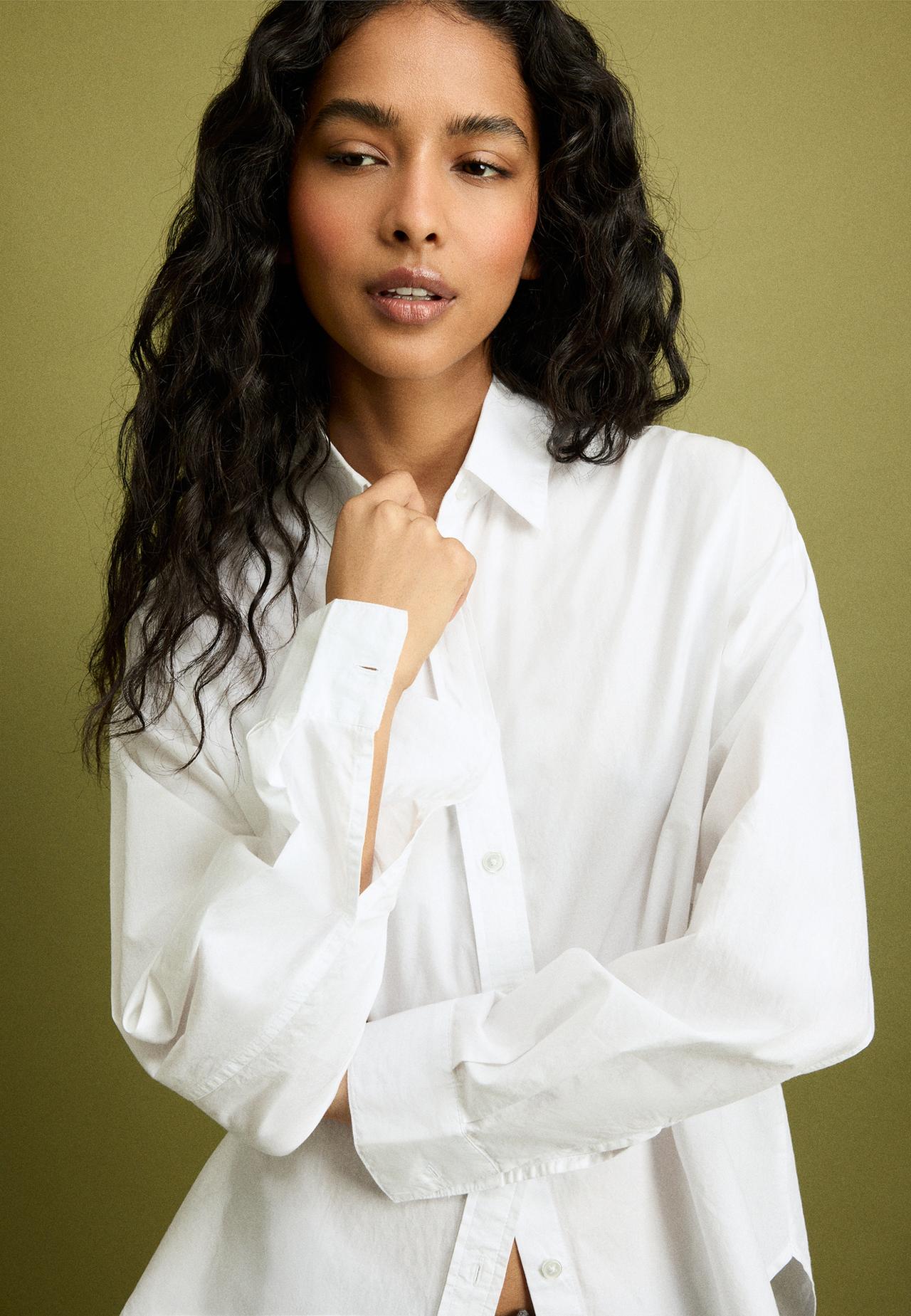 Adjustable regular poplin shirt — White
