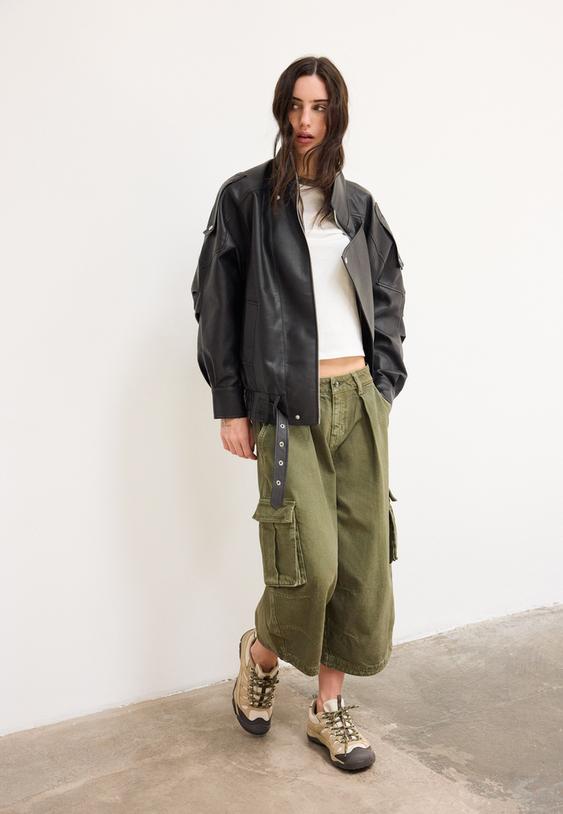 cazadora oversize solapa efecto piel l08461710