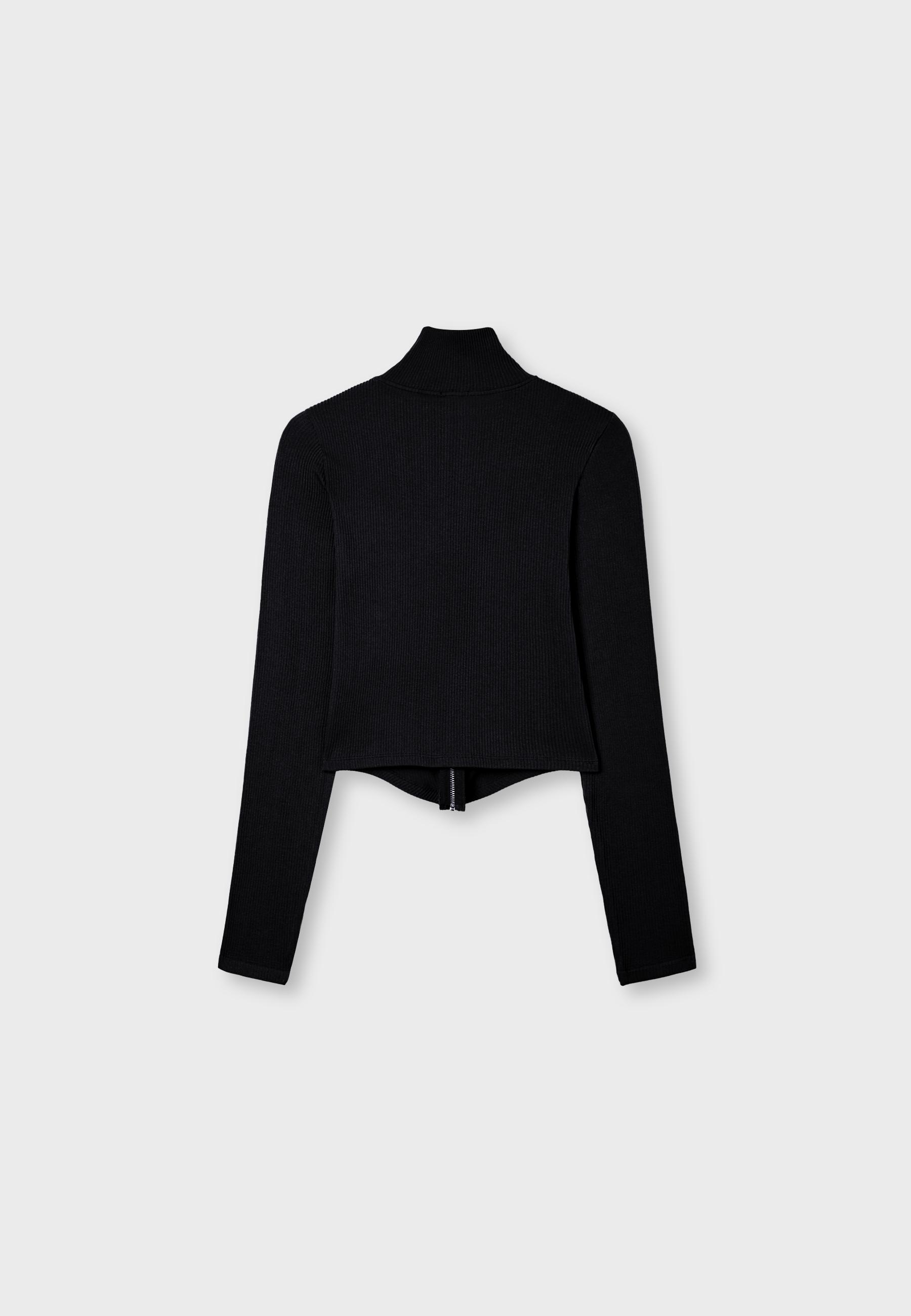 Fitted zip-up T-shirt — Black