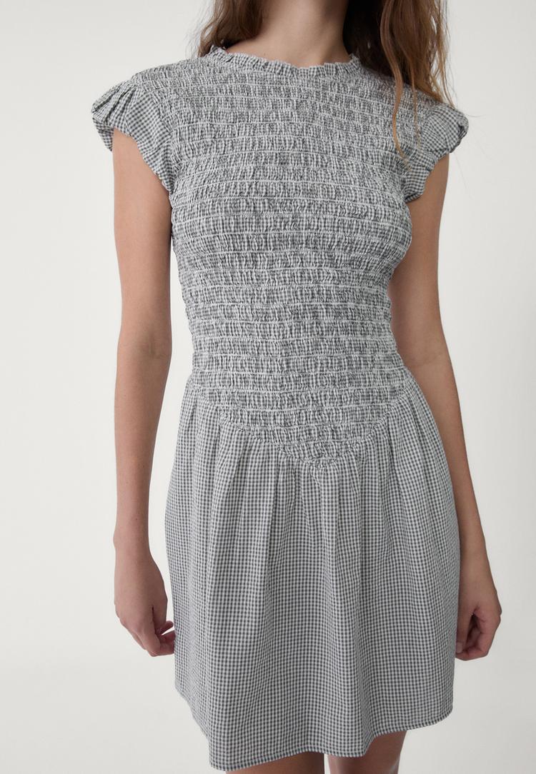 vestido frunces corto cuadro vichy