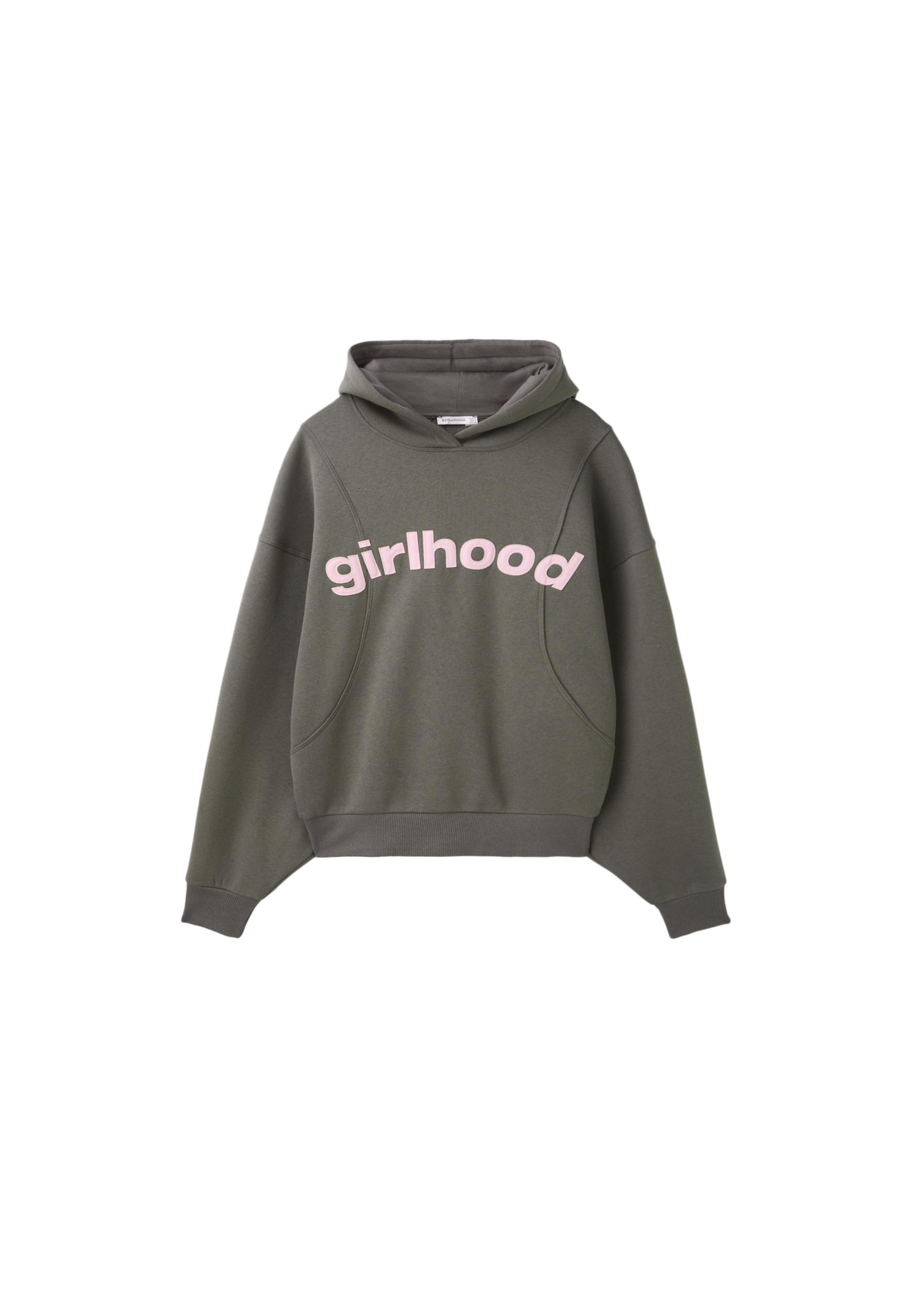 Printed text hoodie — Khaki
