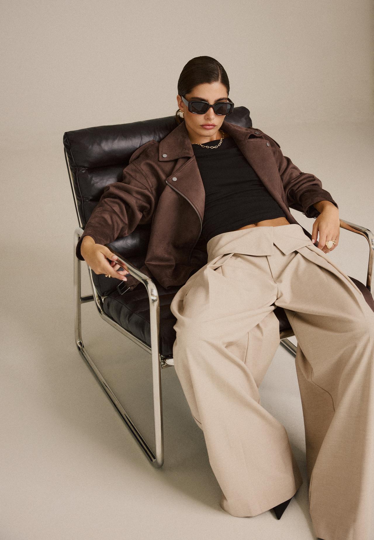 Turn-up waist smart trousers — Beige