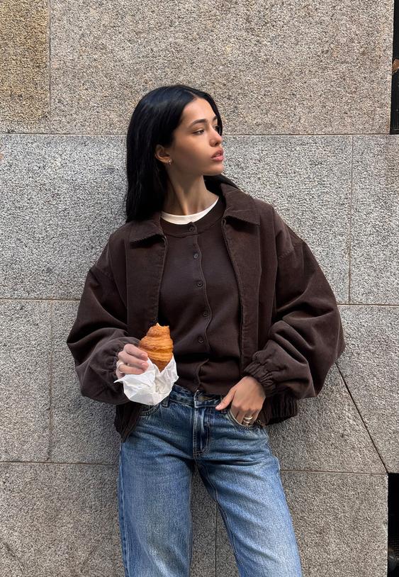 Stradivarius Button-Up Knit Cardigan Brown Xl