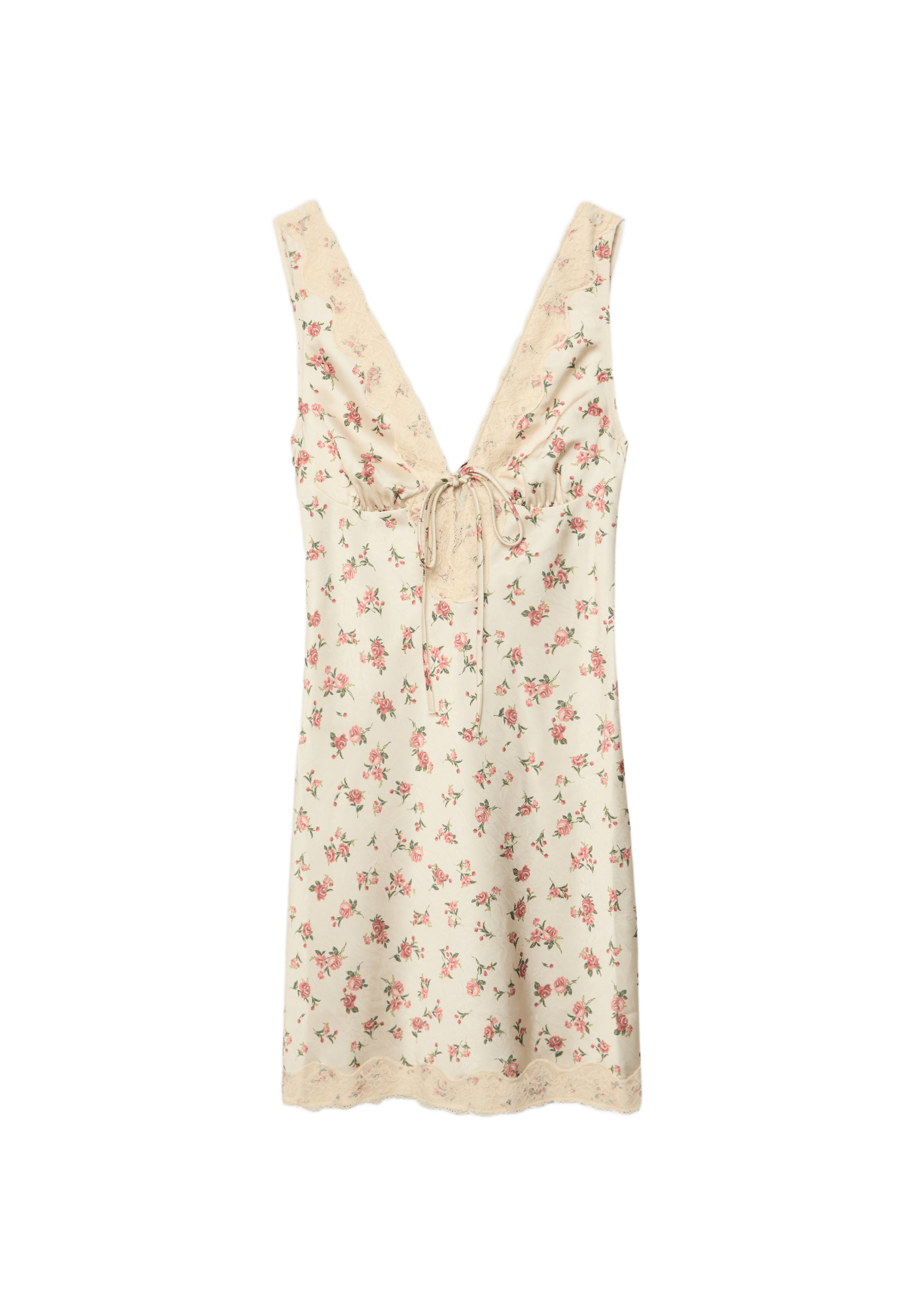 Short sateen lace dress — Ecru