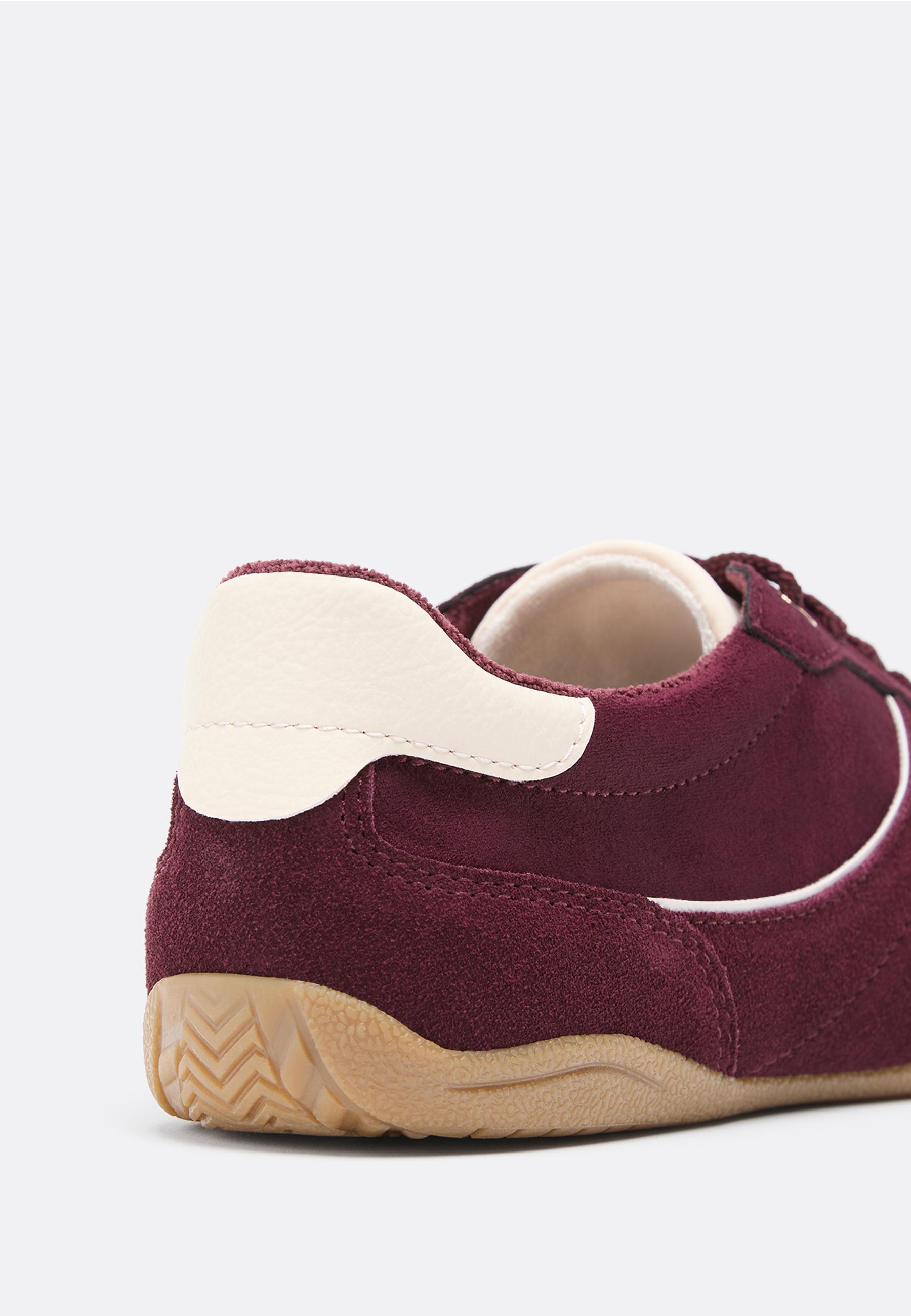Soft flat sole trainers with leather details — BURGUNDY