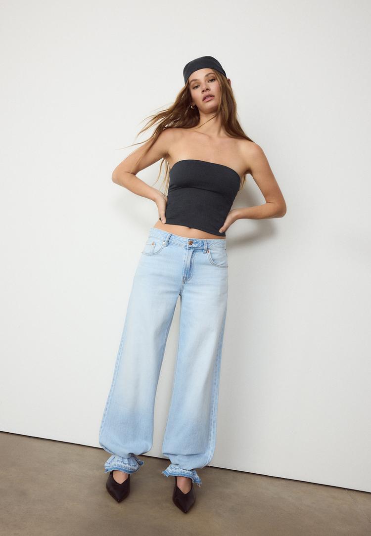 Stradivarius Μπλούζα Bandeau Από Πολυαμίδιο Μαύρο M