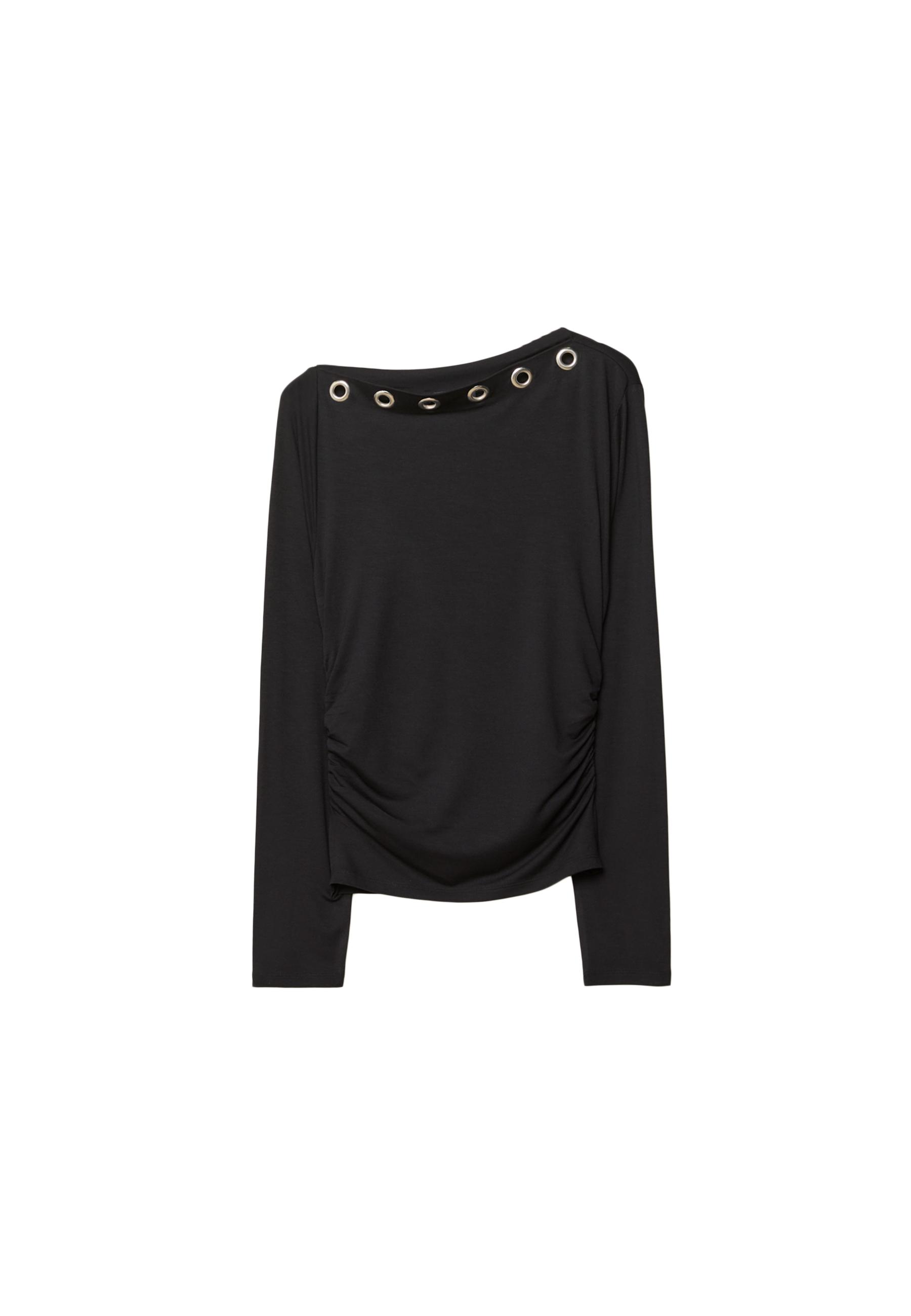 Asymmetric T-shirt with eyelets — Black