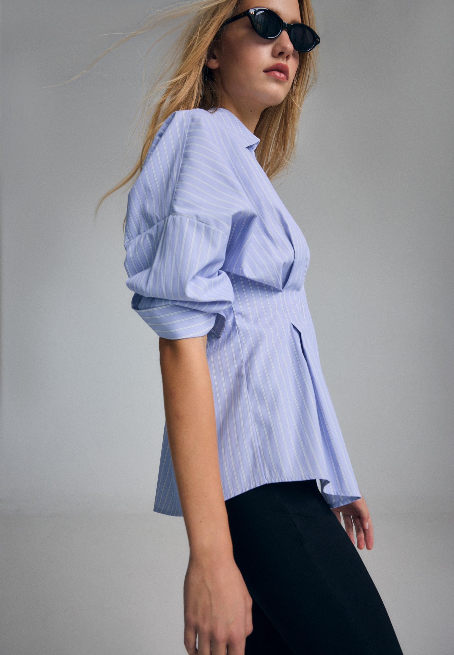 Pleated poplin shirt — Sky blue