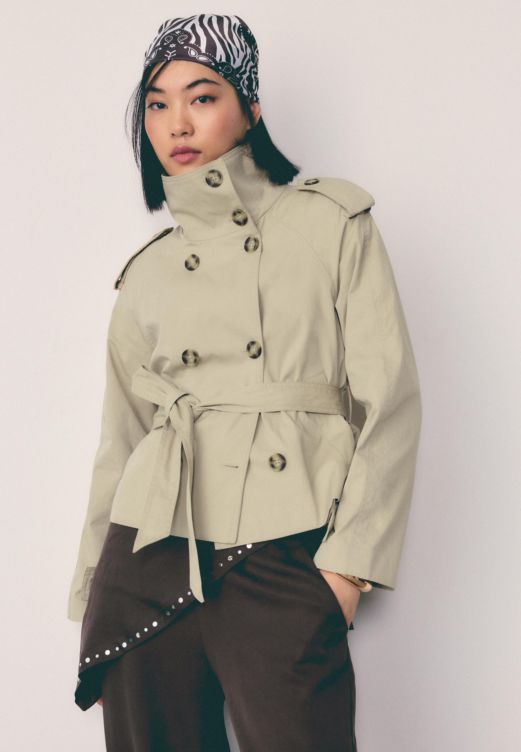 High neck belted trench coat — Beige