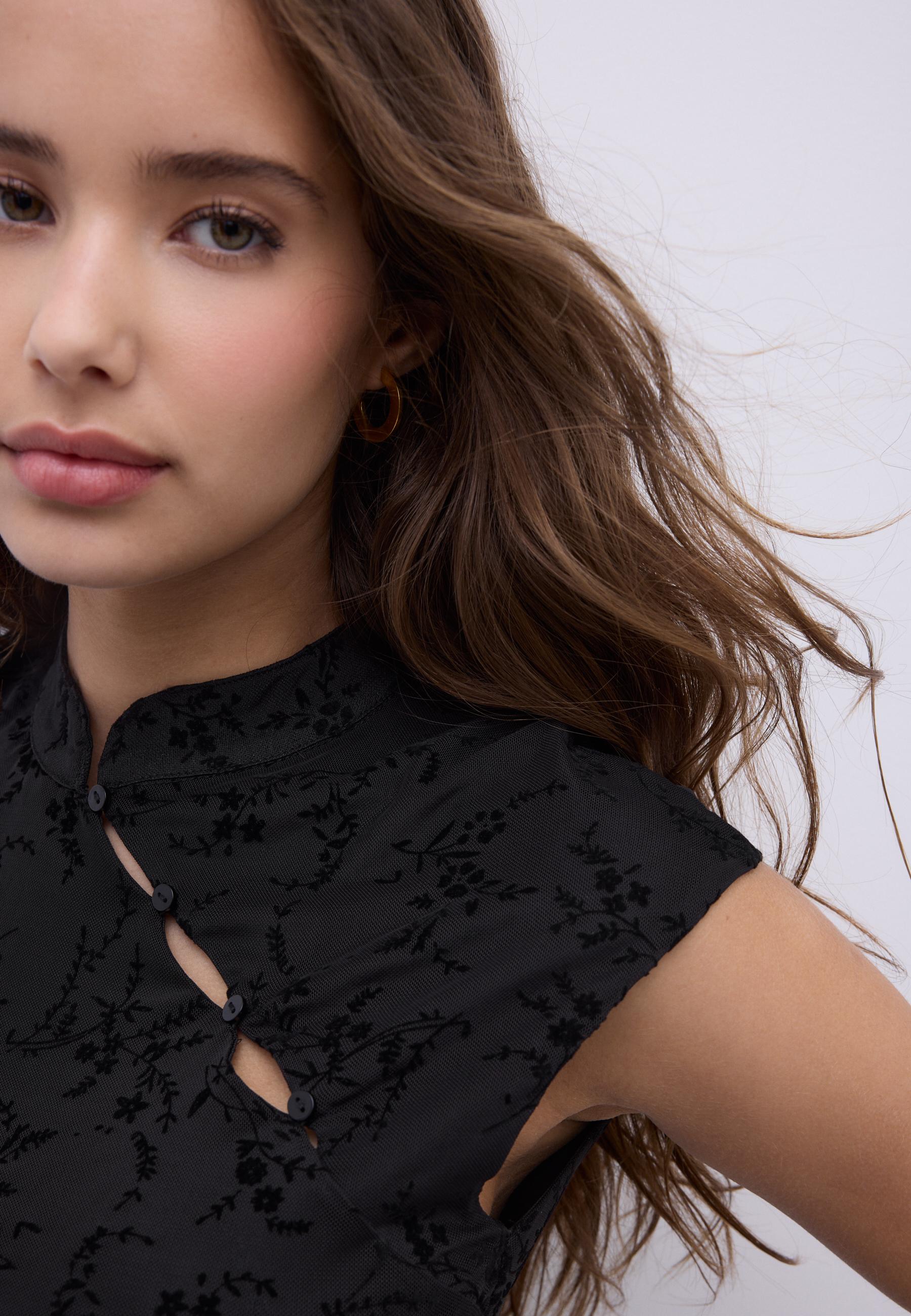Kadife qipao tarzı t-shirt - Görsel 4
