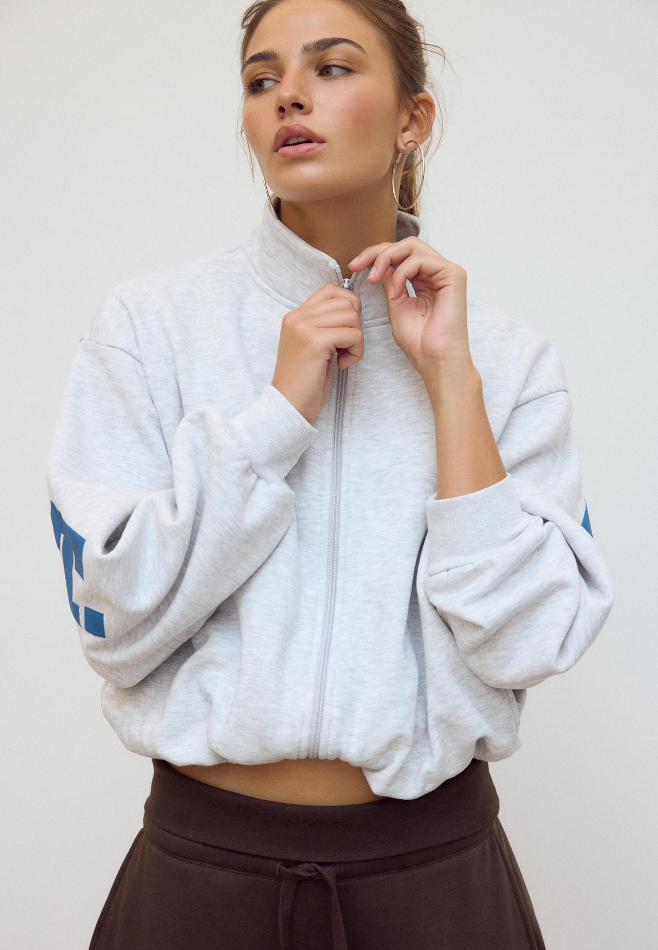 Cropped high neck sweatshirt — Grey melange