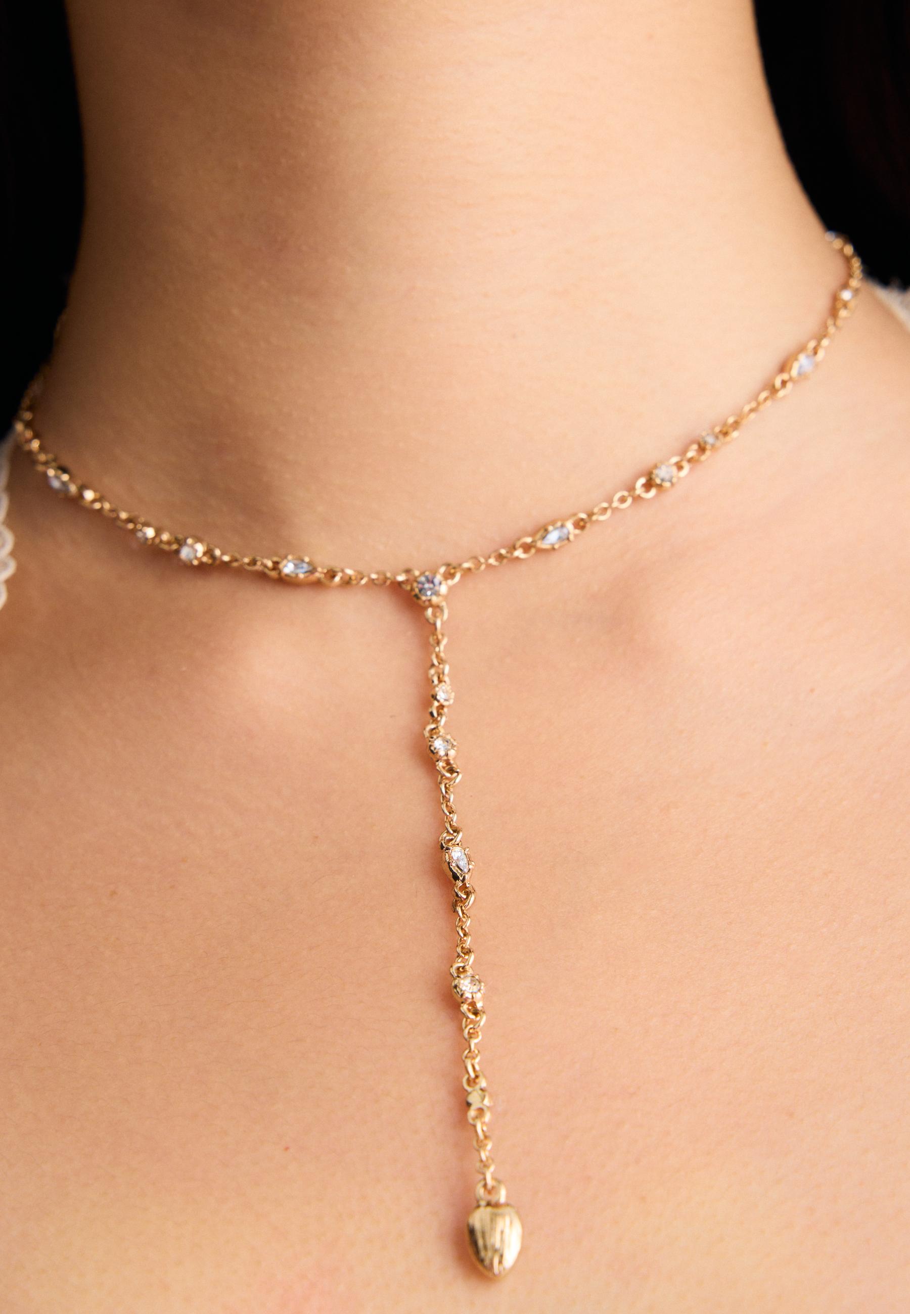 Rhinestone lariat necklace — Gold