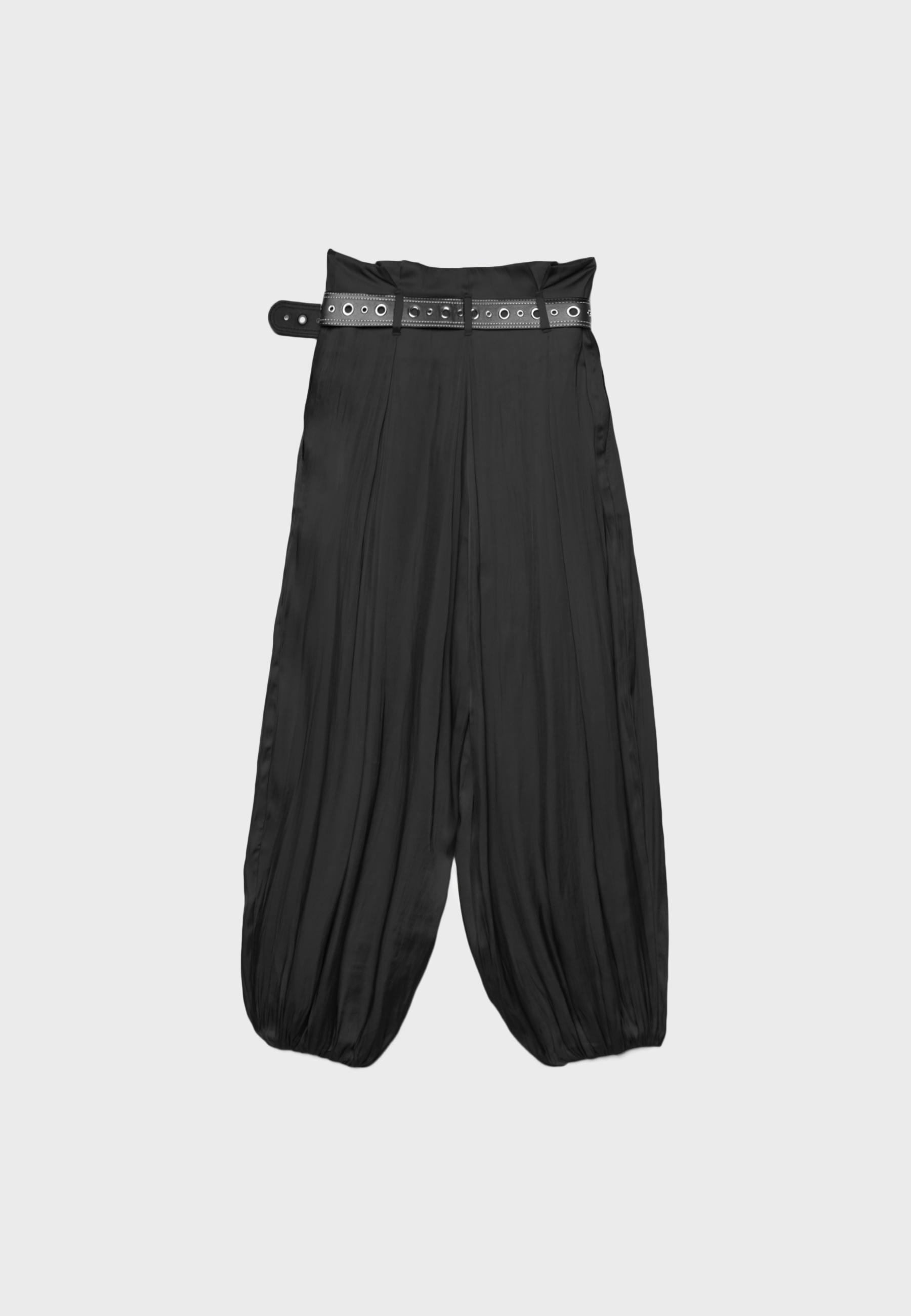 Satin sarouel trousers with belt — Black