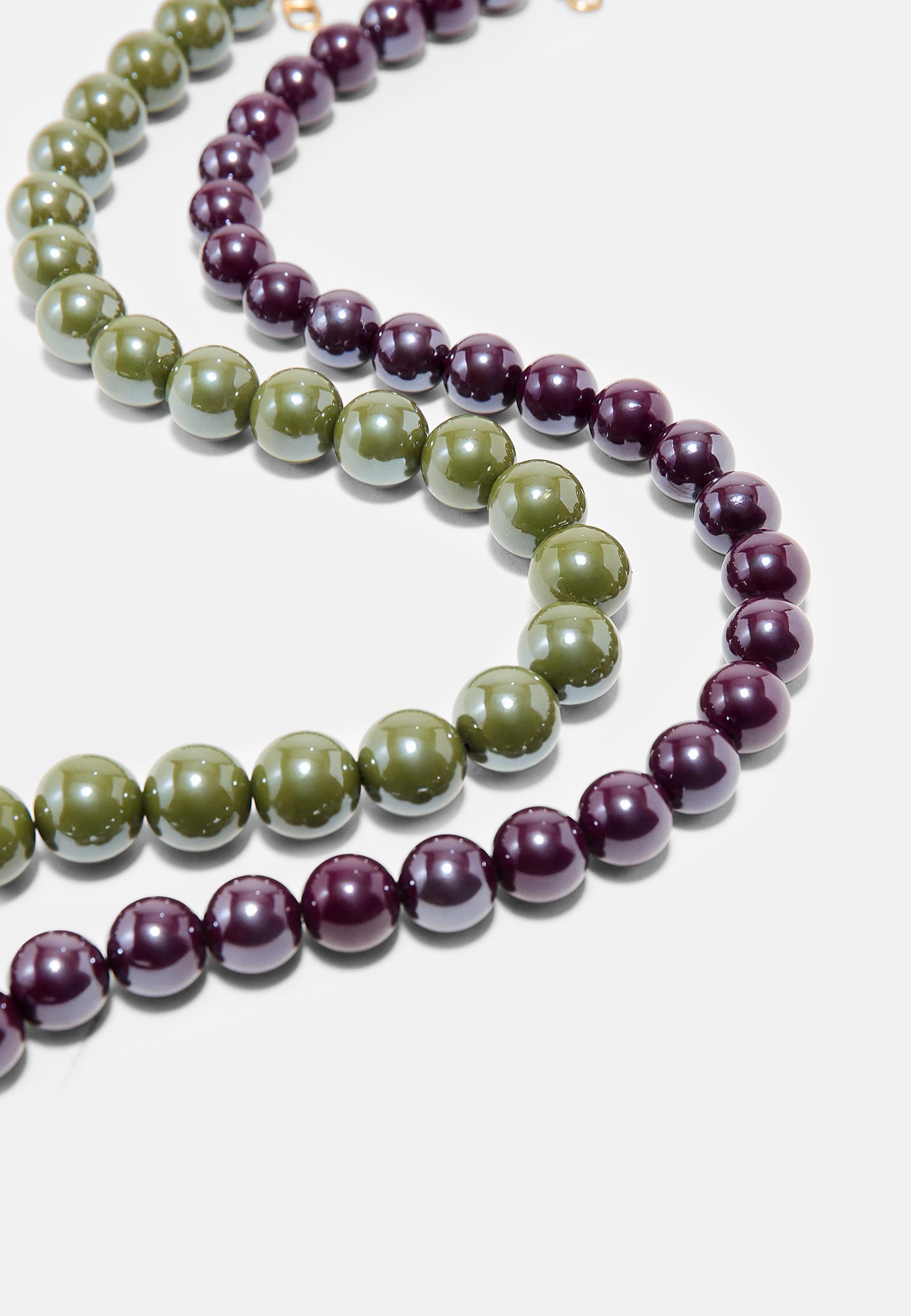 Set of 2 bead necklaces — Khaki