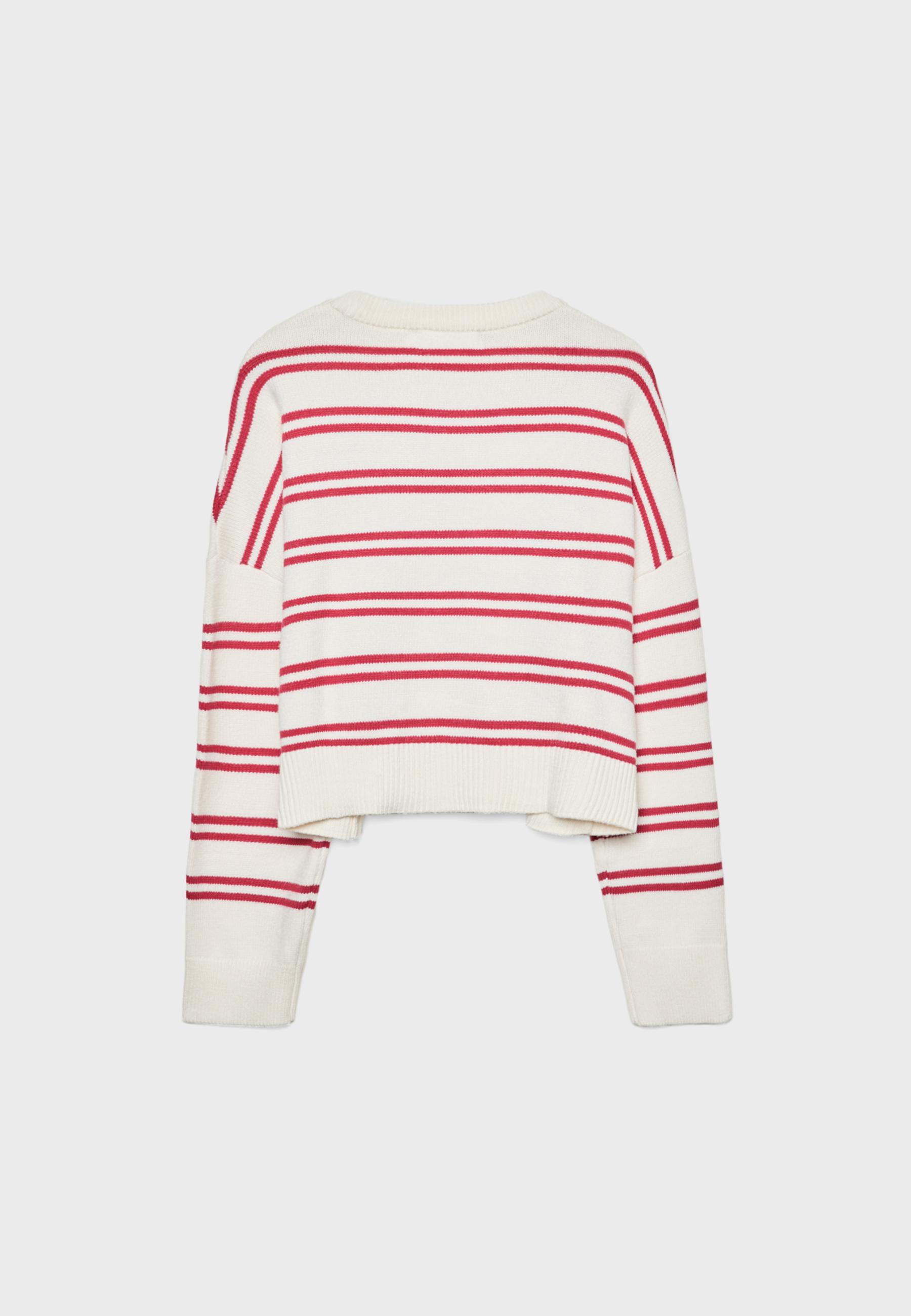 Cropped striped knit jumper — Red