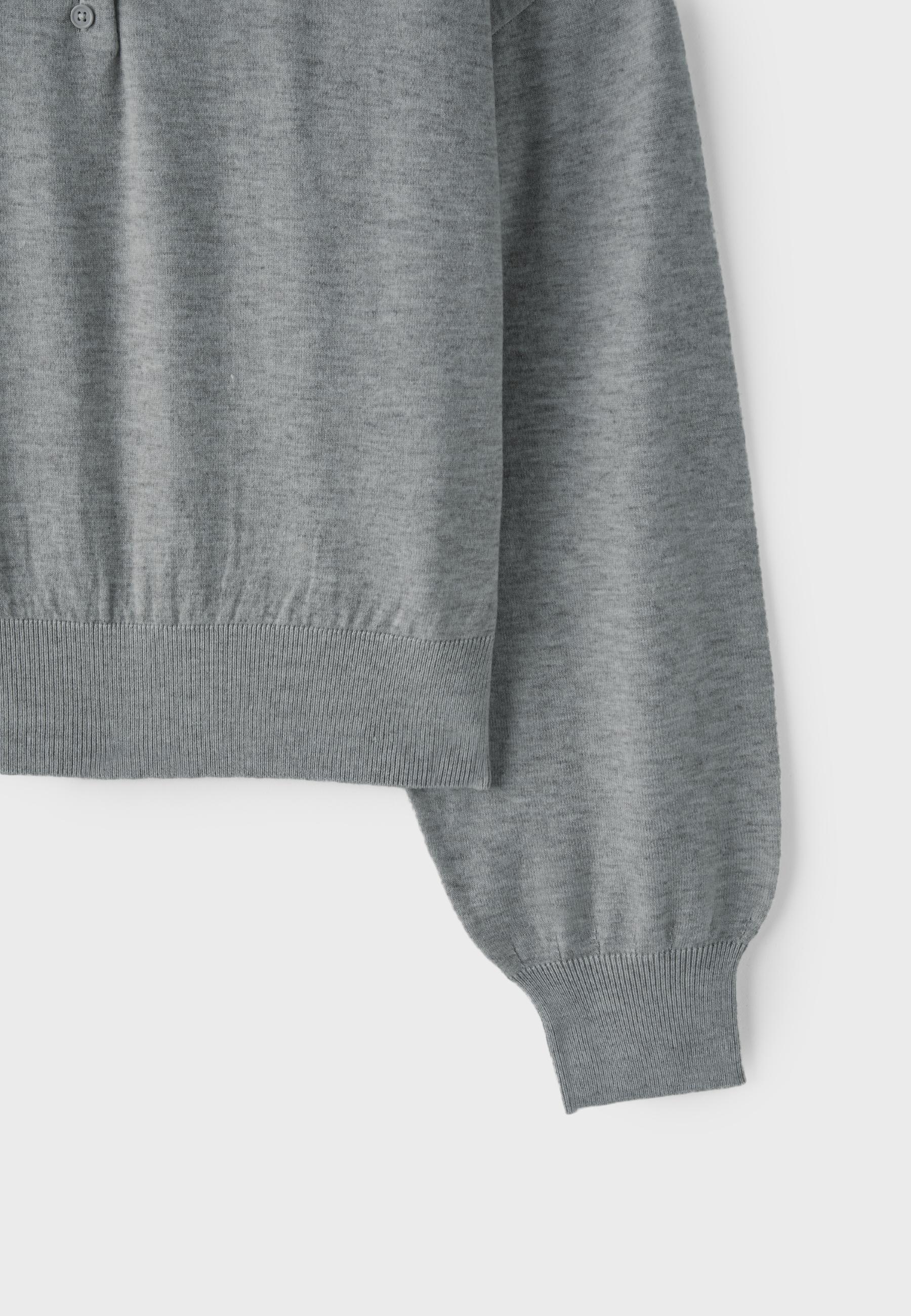 Polo collar knit sweater — Grey melange