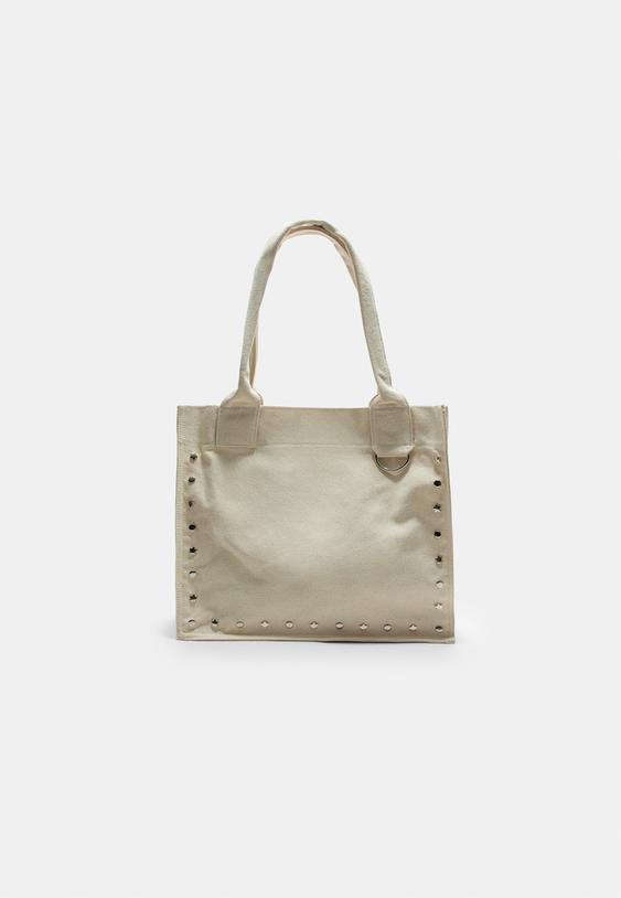 studded fabric tote bag