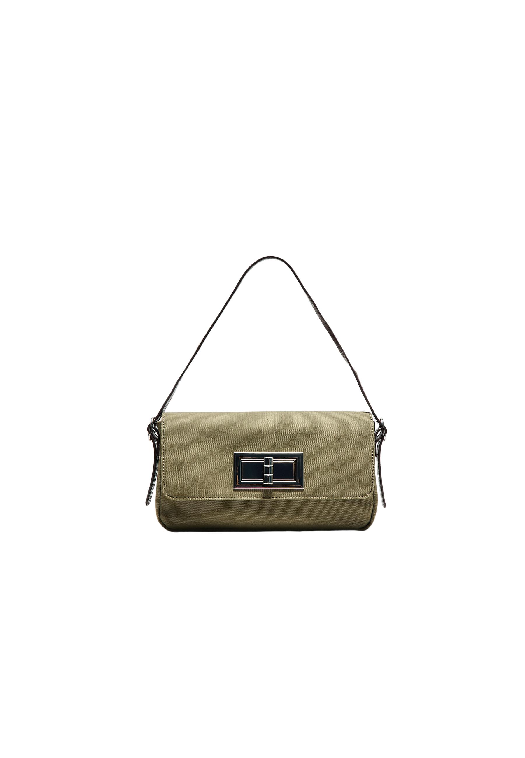 Compact shoulder bag with metal clasp — Khaki