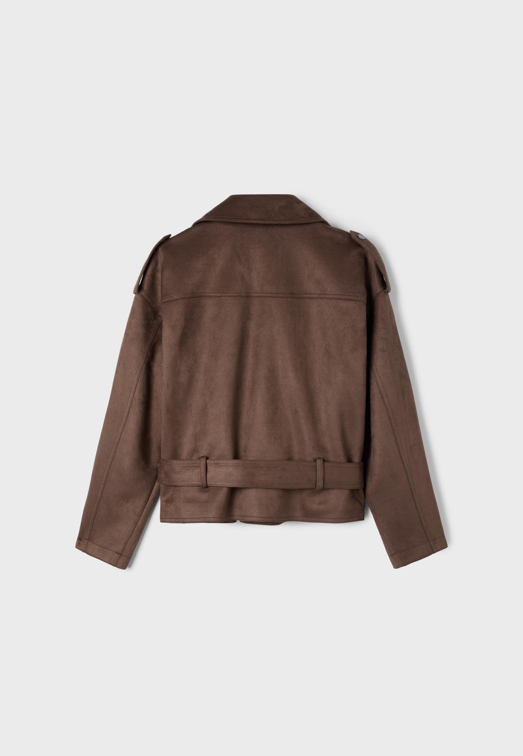 Biker jacket with belt — Brown