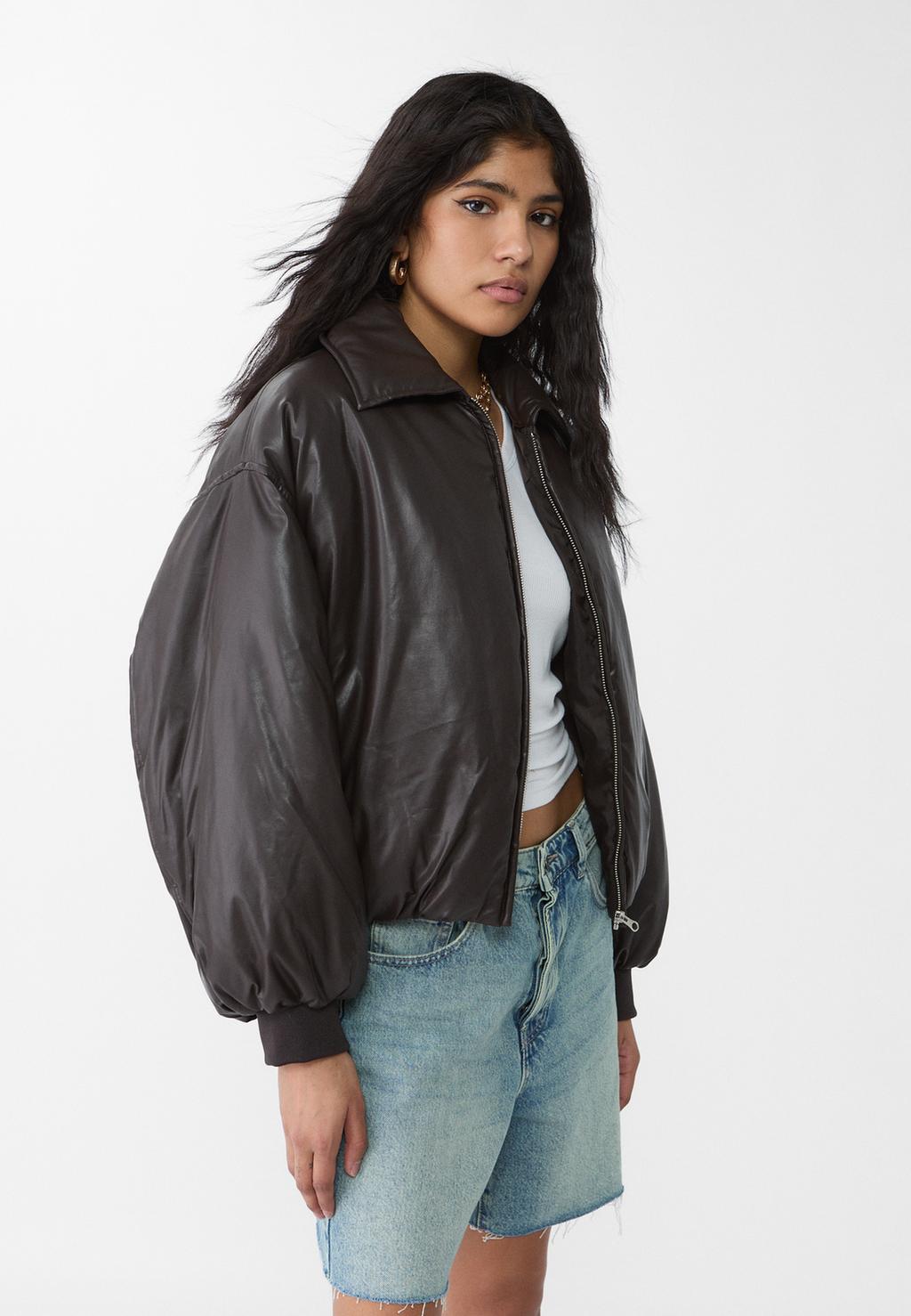 Leather effect puffer jacket