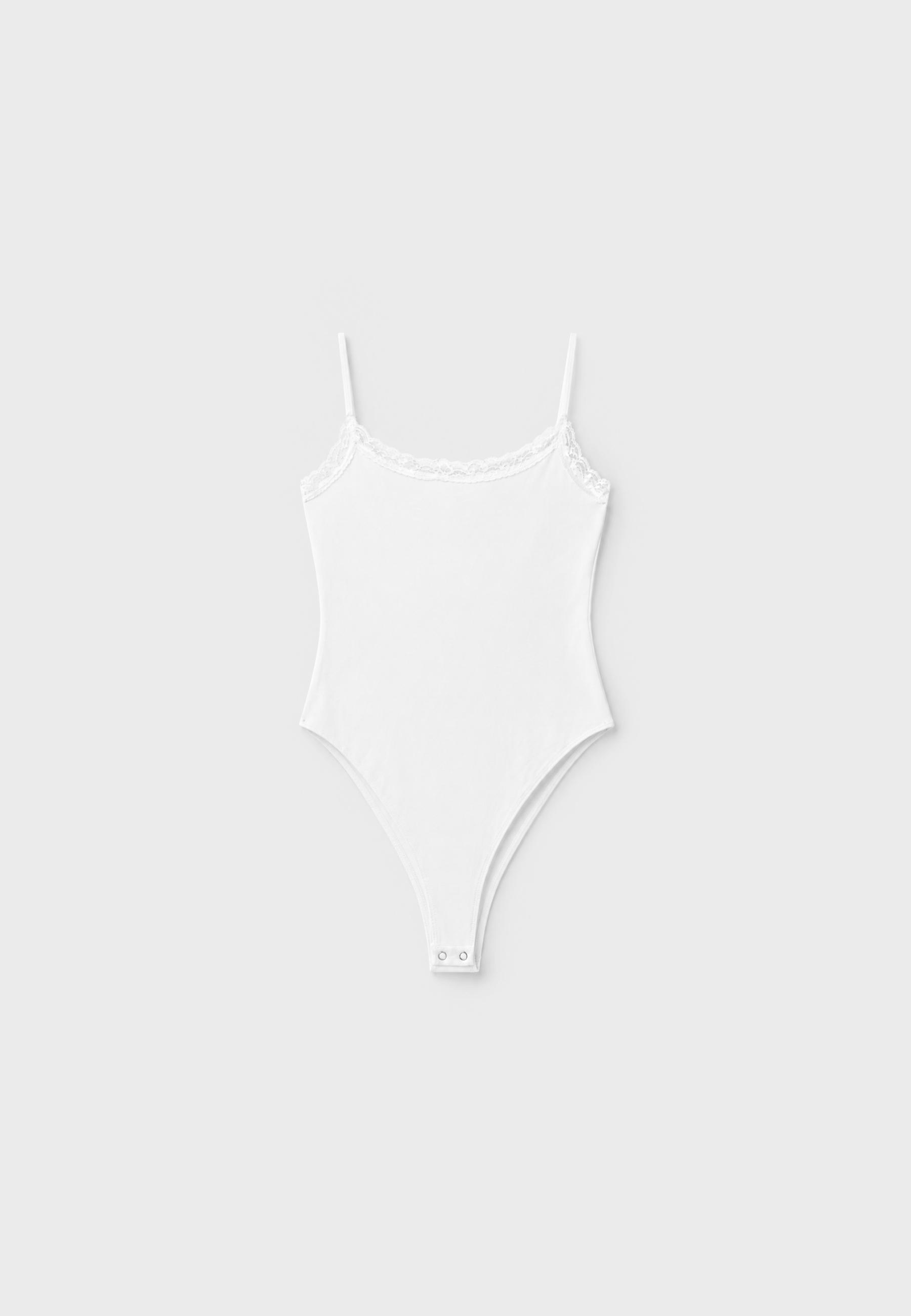 Bodysuit with blonde lace detail — Ecru