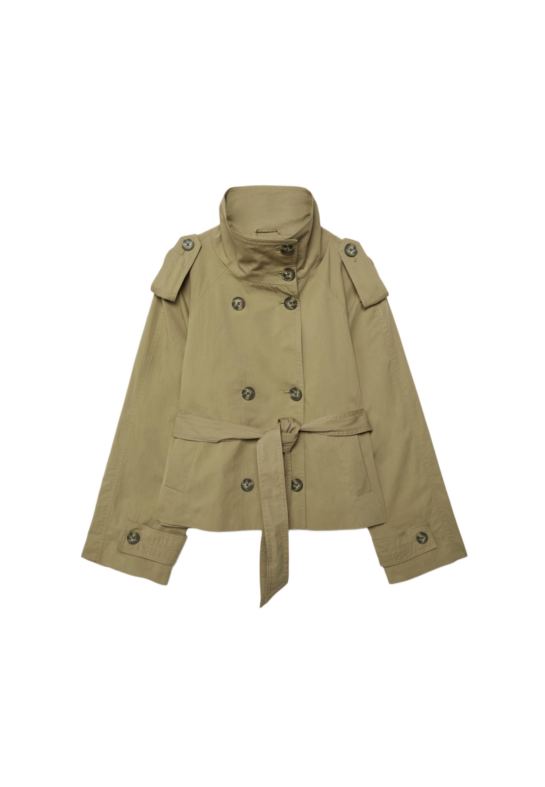 High-neck trench coat with belt — Olive green