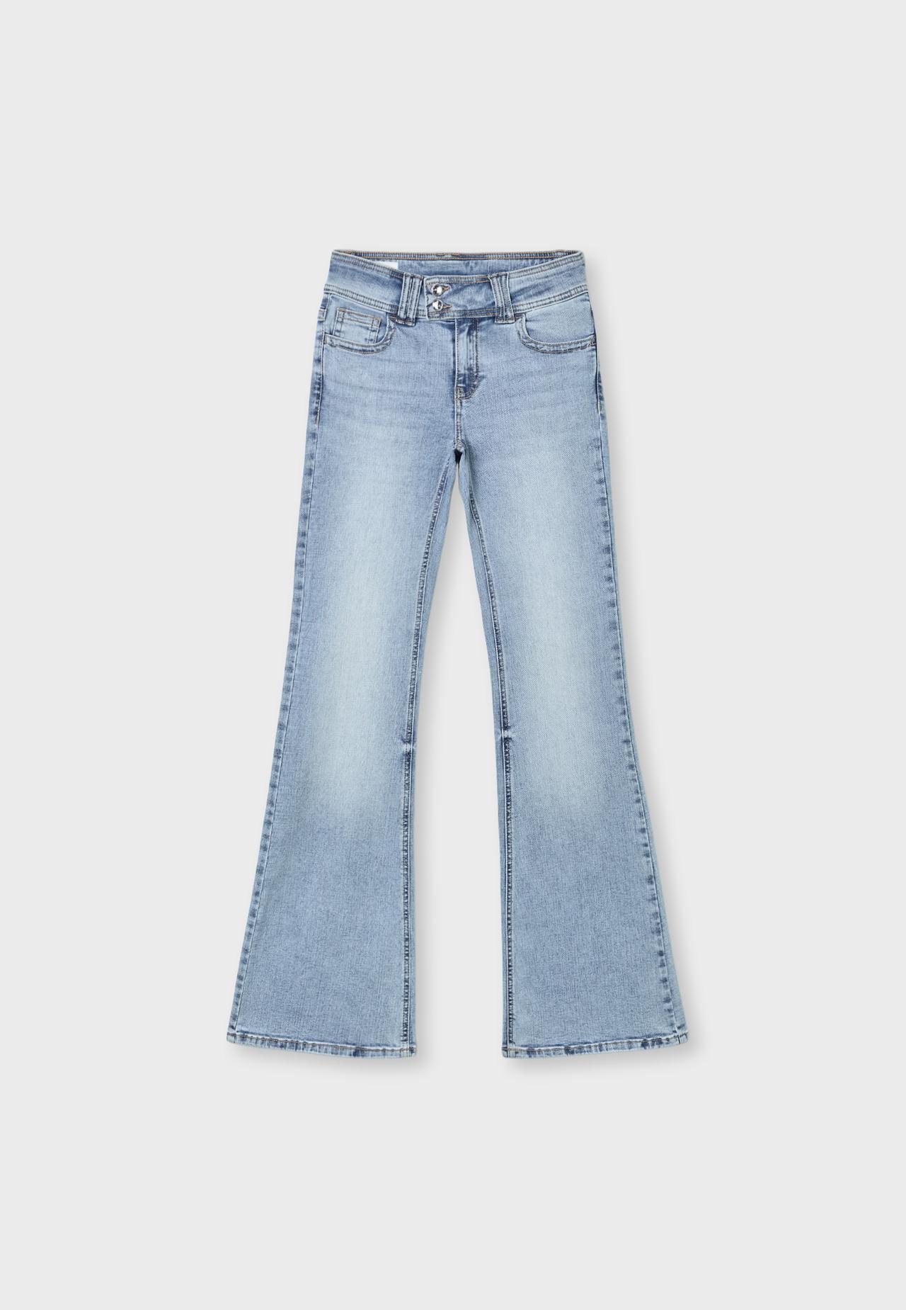 Embroidered bell bottom jeans with pockets — MEDIUM BLUE DENIM