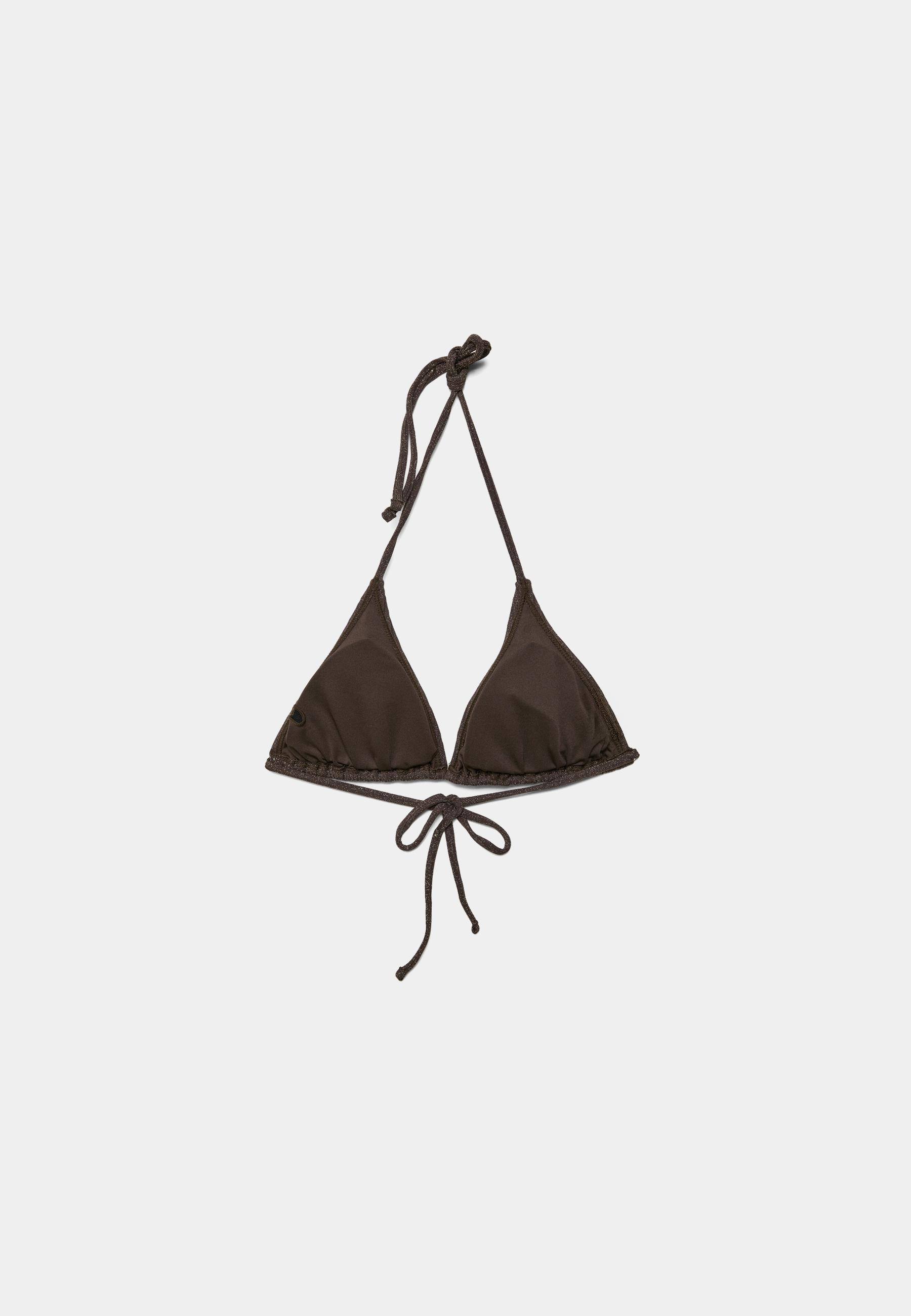 Shimmer ribbed triangle bikini top — Brown