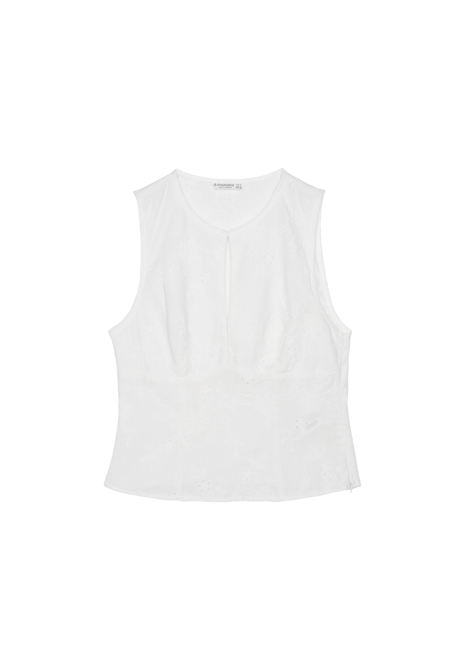 Fitted embroidered sleeveless top — Ecru