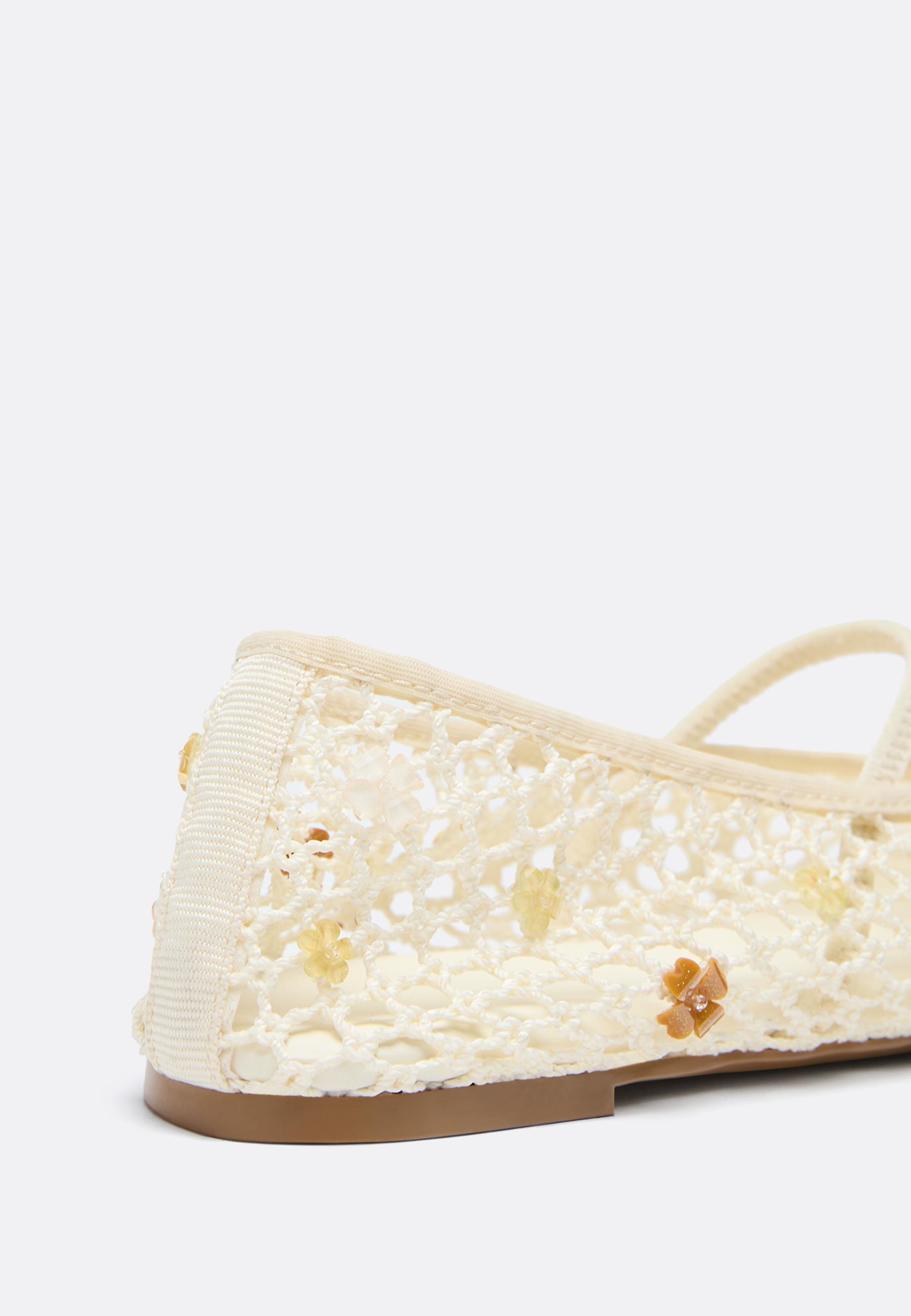 Mesh flat shoes with charms — ECRU