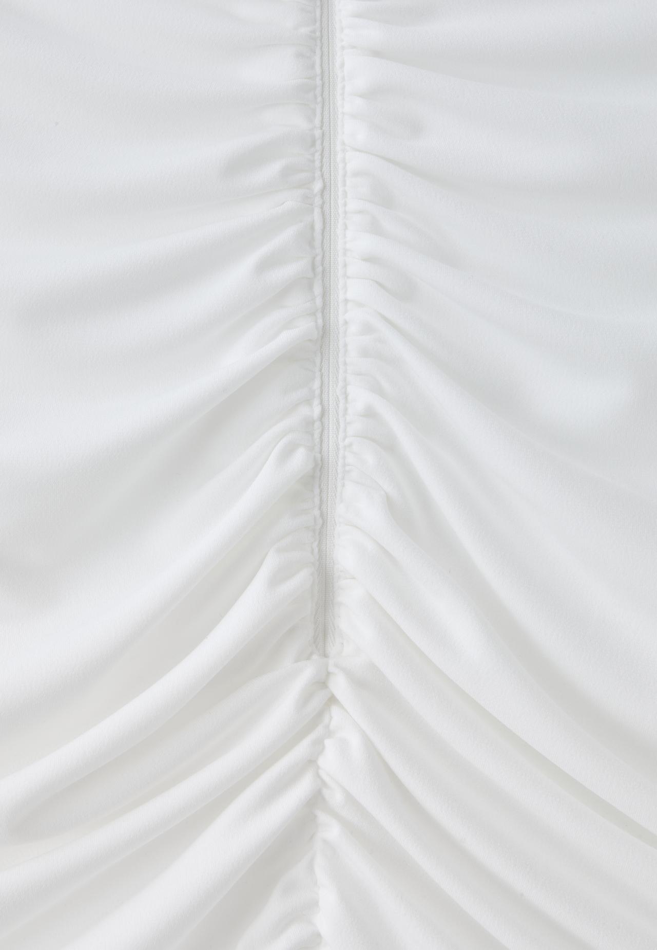 Fitted top with gathers and zip — Ecru