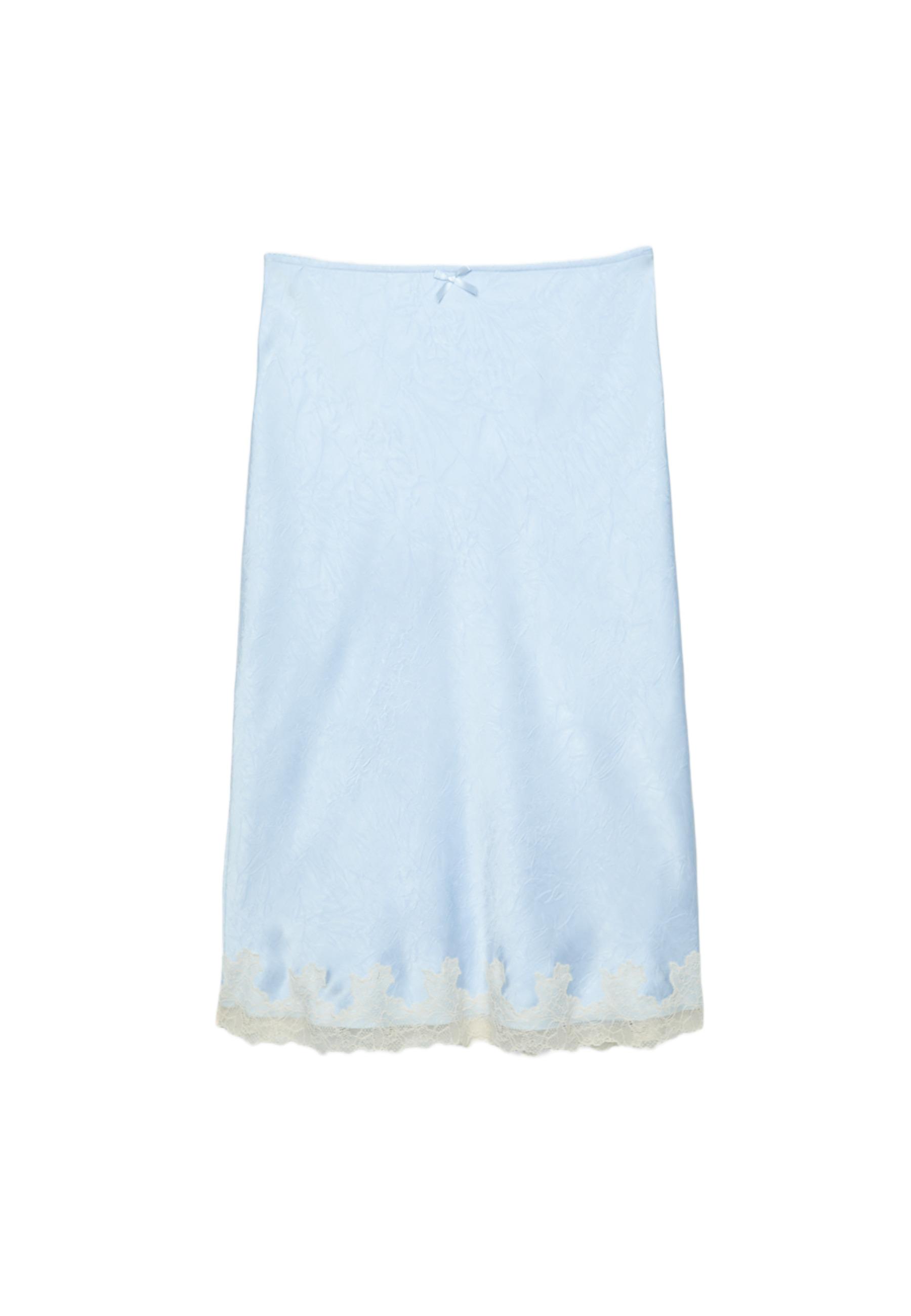 Satin skirt with contrast lace — Sky blue