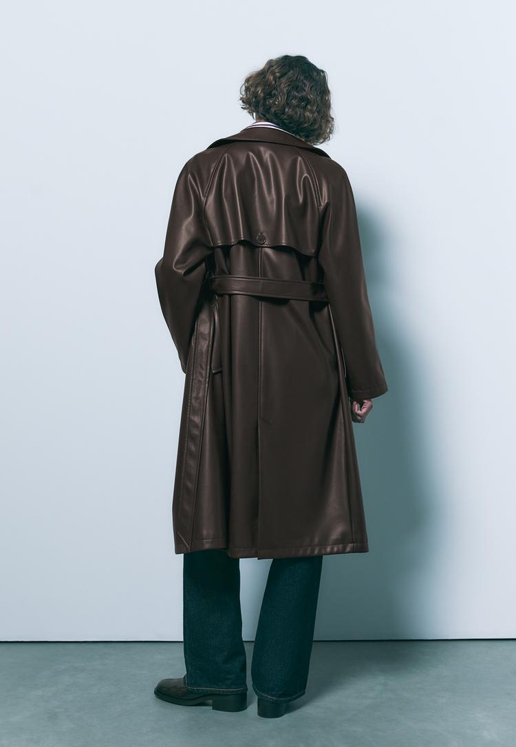 lange trenchcoat met leereffect