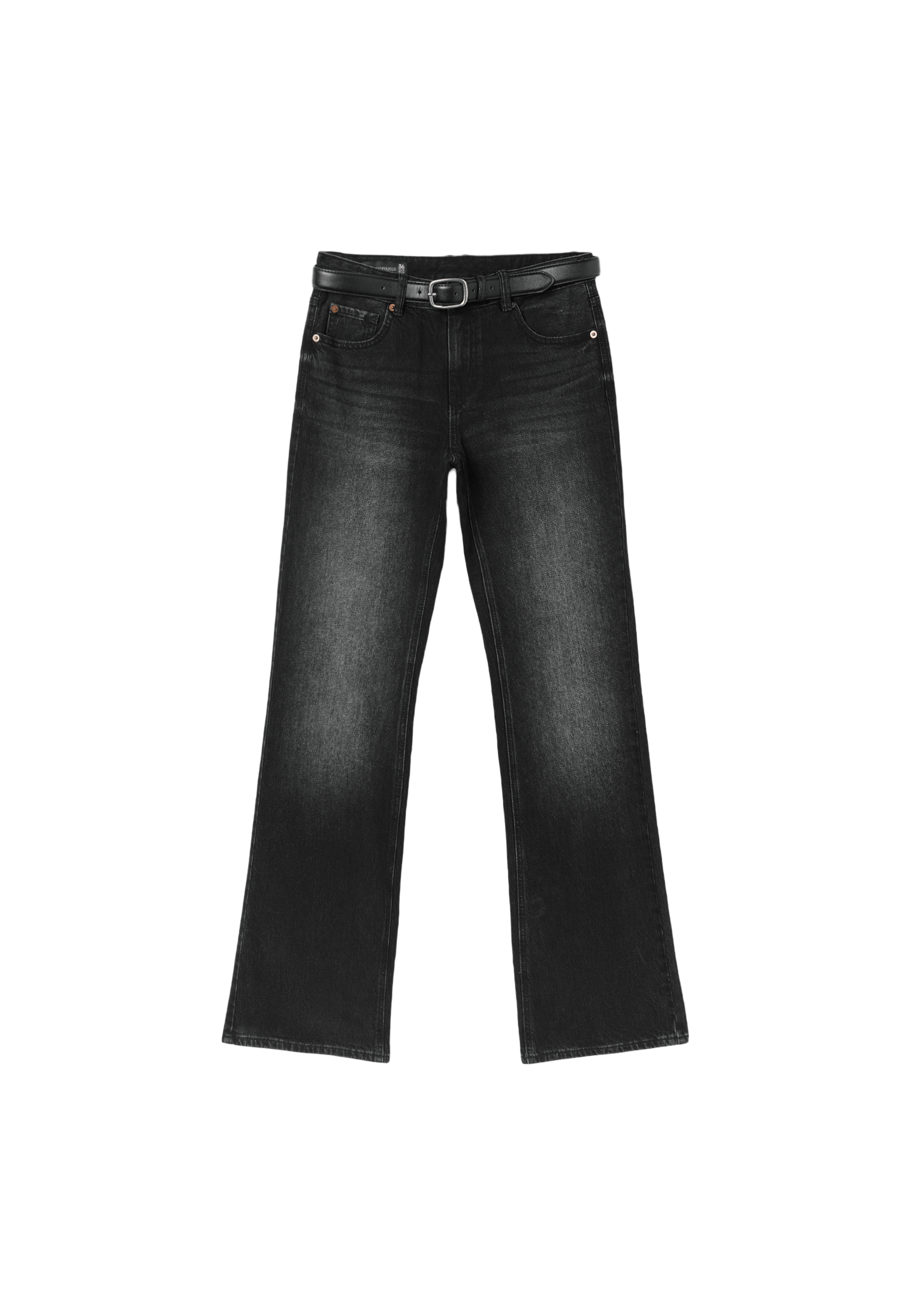 D68 boot-cut jeans with belt — BLACK DENIM WASH