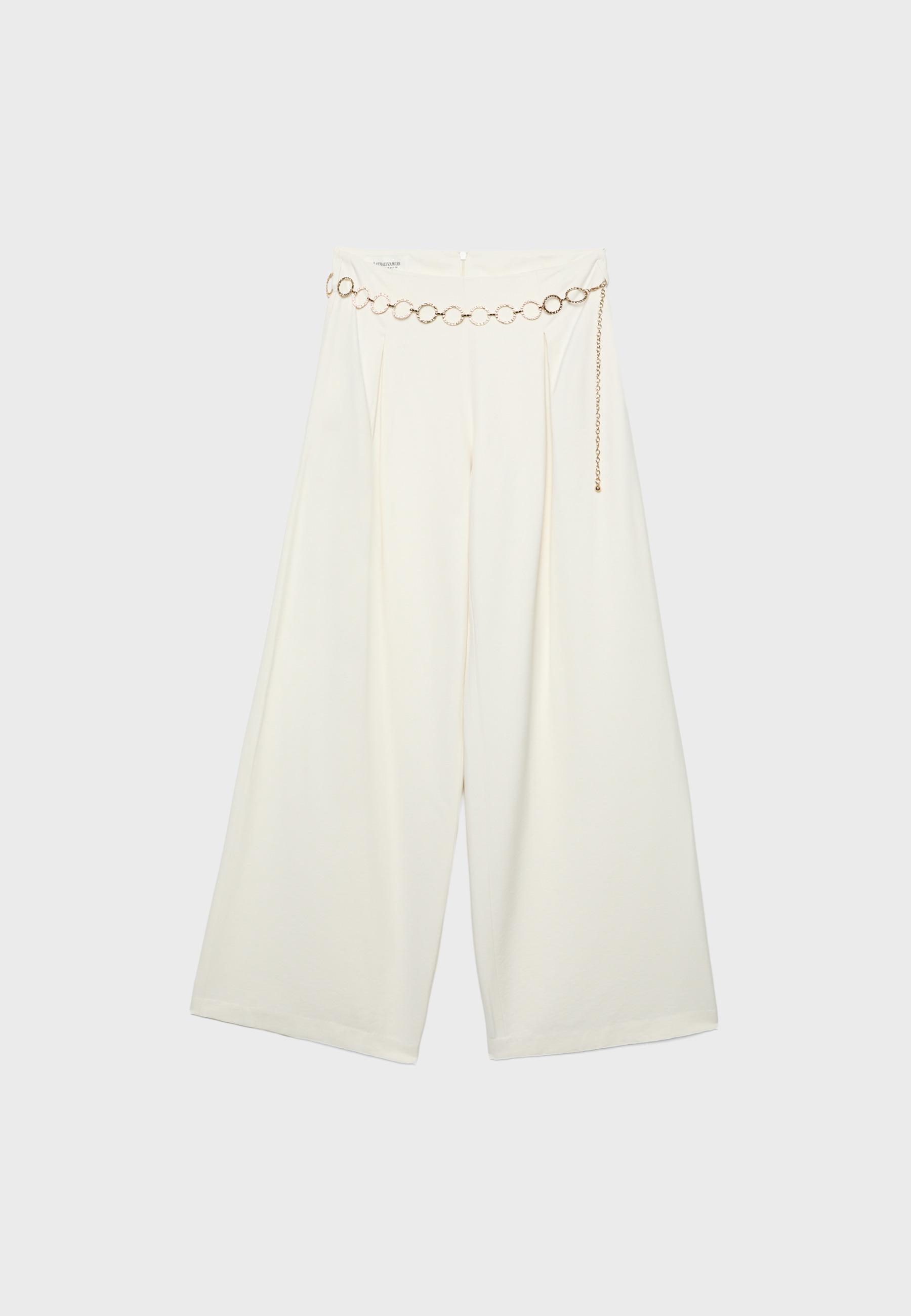Satin trousers with chain detail — Ecru